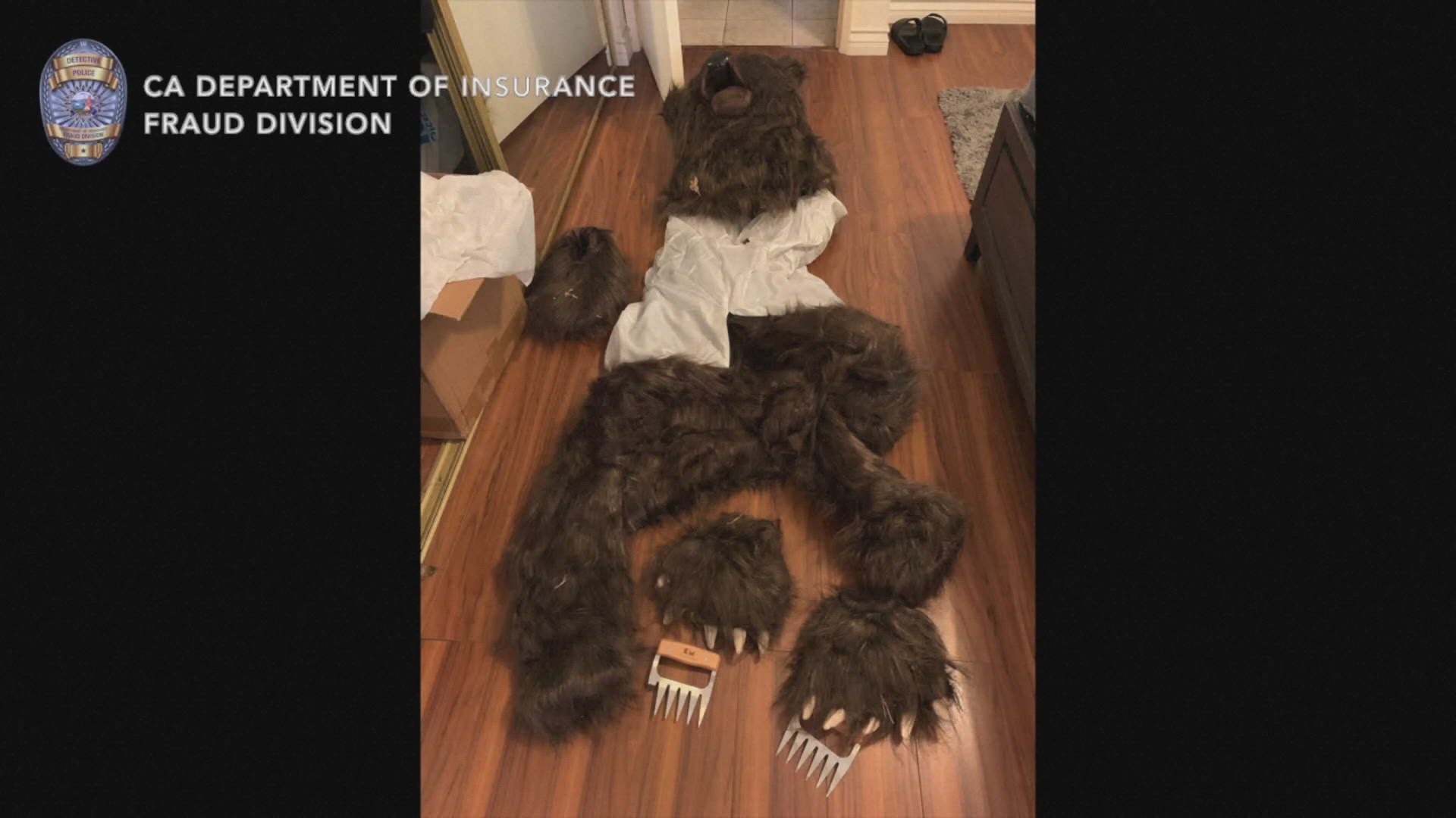 California officials say a person dressed in a bear costume to fake attacks on cars for insurance claims.