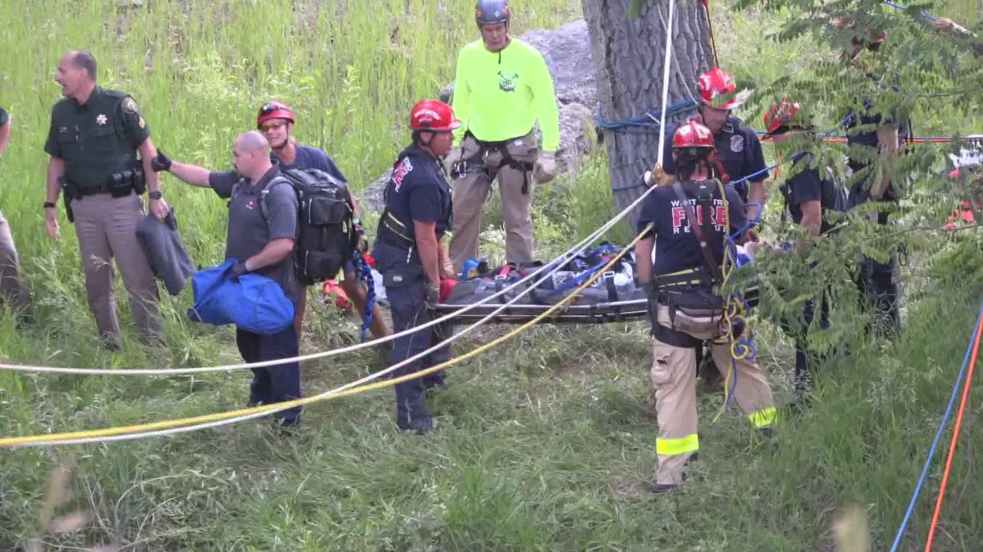 The woman ended up on the opposite of Bear Creek following a motorcycle crash along Highway 74 near Morrison on Tuesday night.