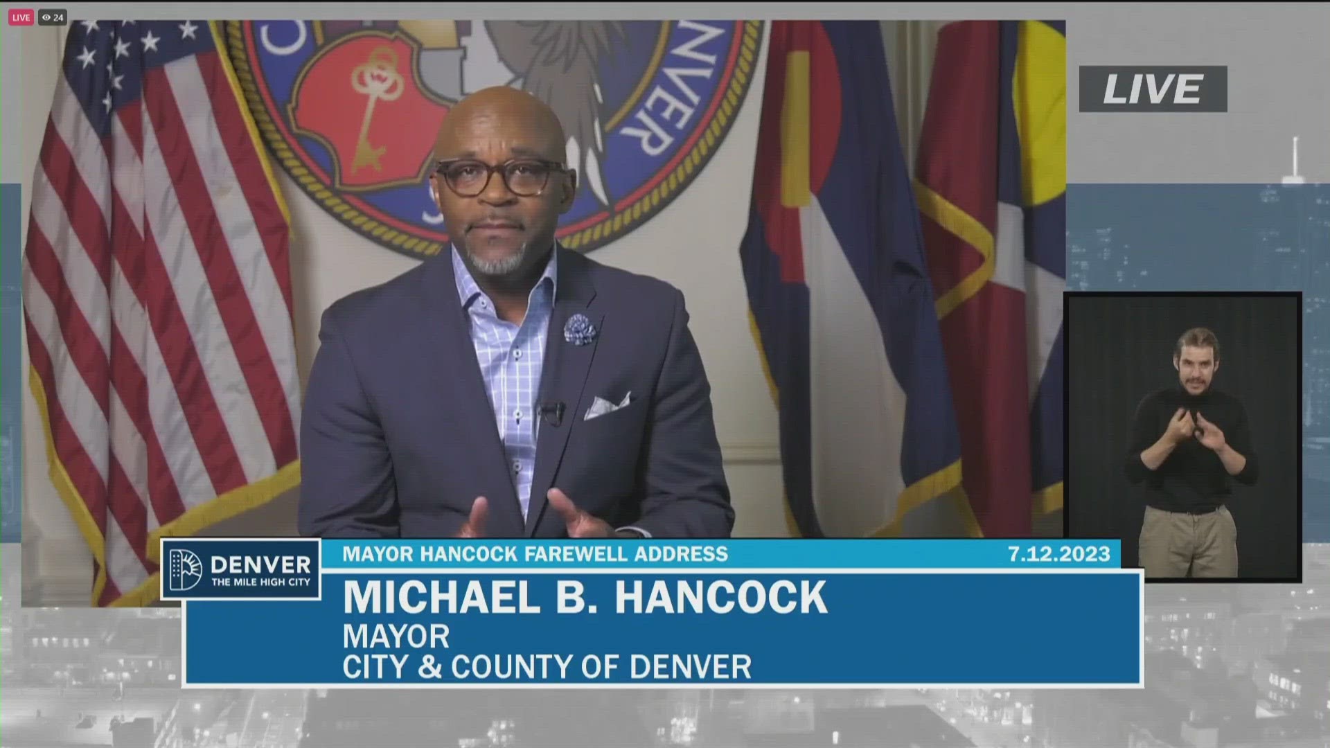 Hancock has served three terms as Denver mayor.