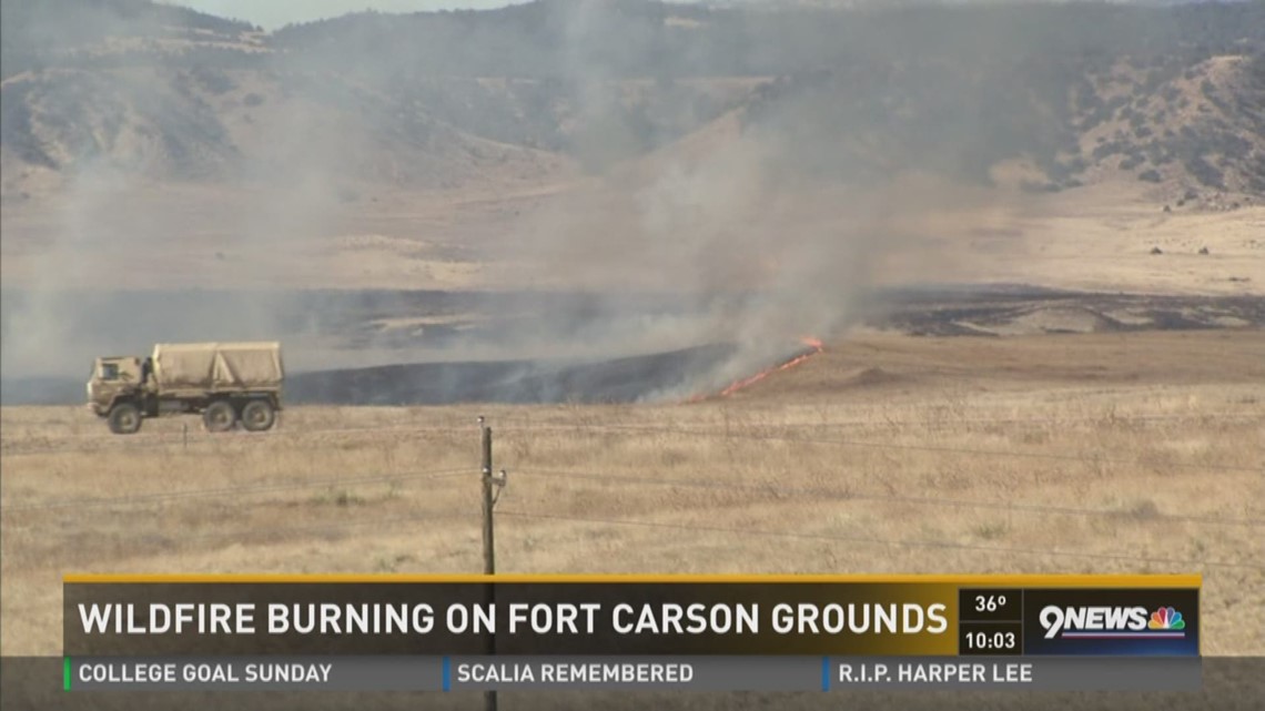 Wildfire burning on Fort Carson grounds