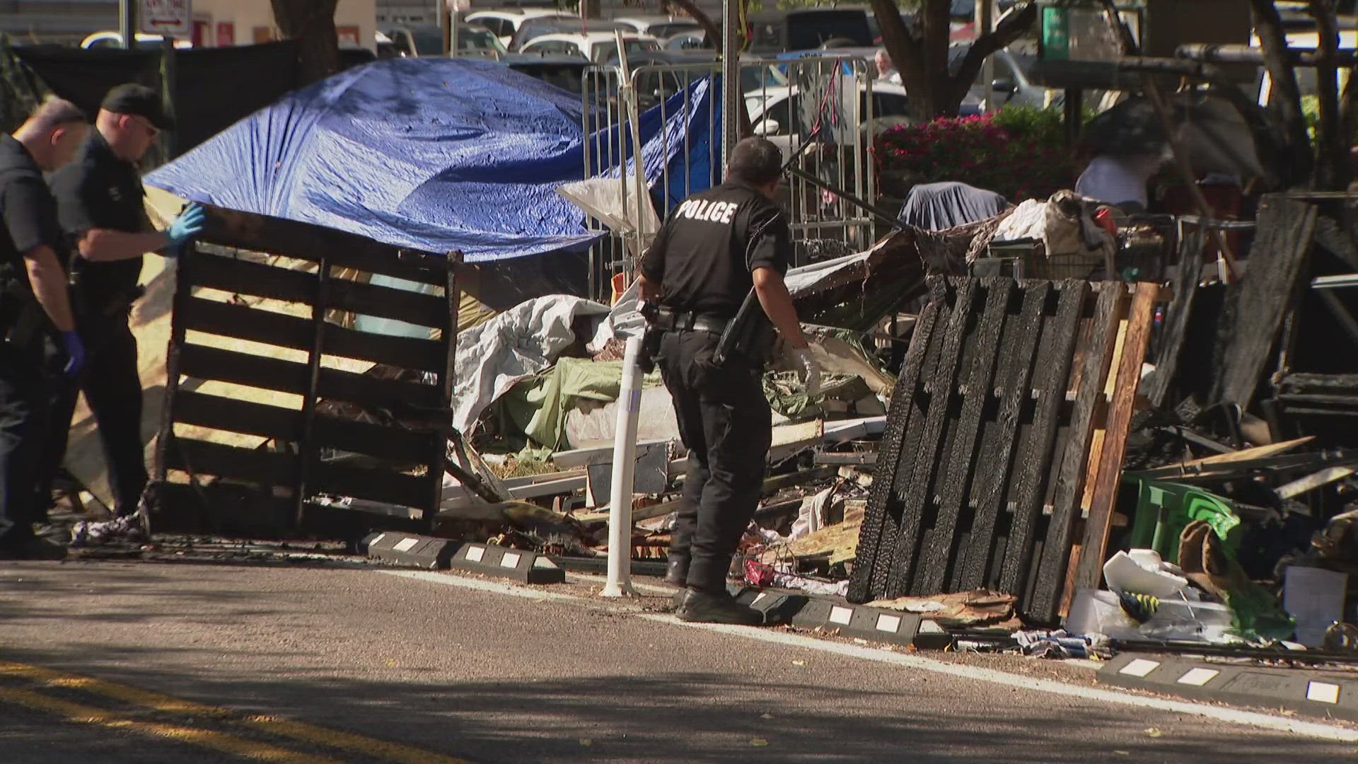 A trash fire broke out at a homeless encampment at East 16th Avenue and Sherman Street Thursday— fortunately, no one was hurt and the fire did not spread.