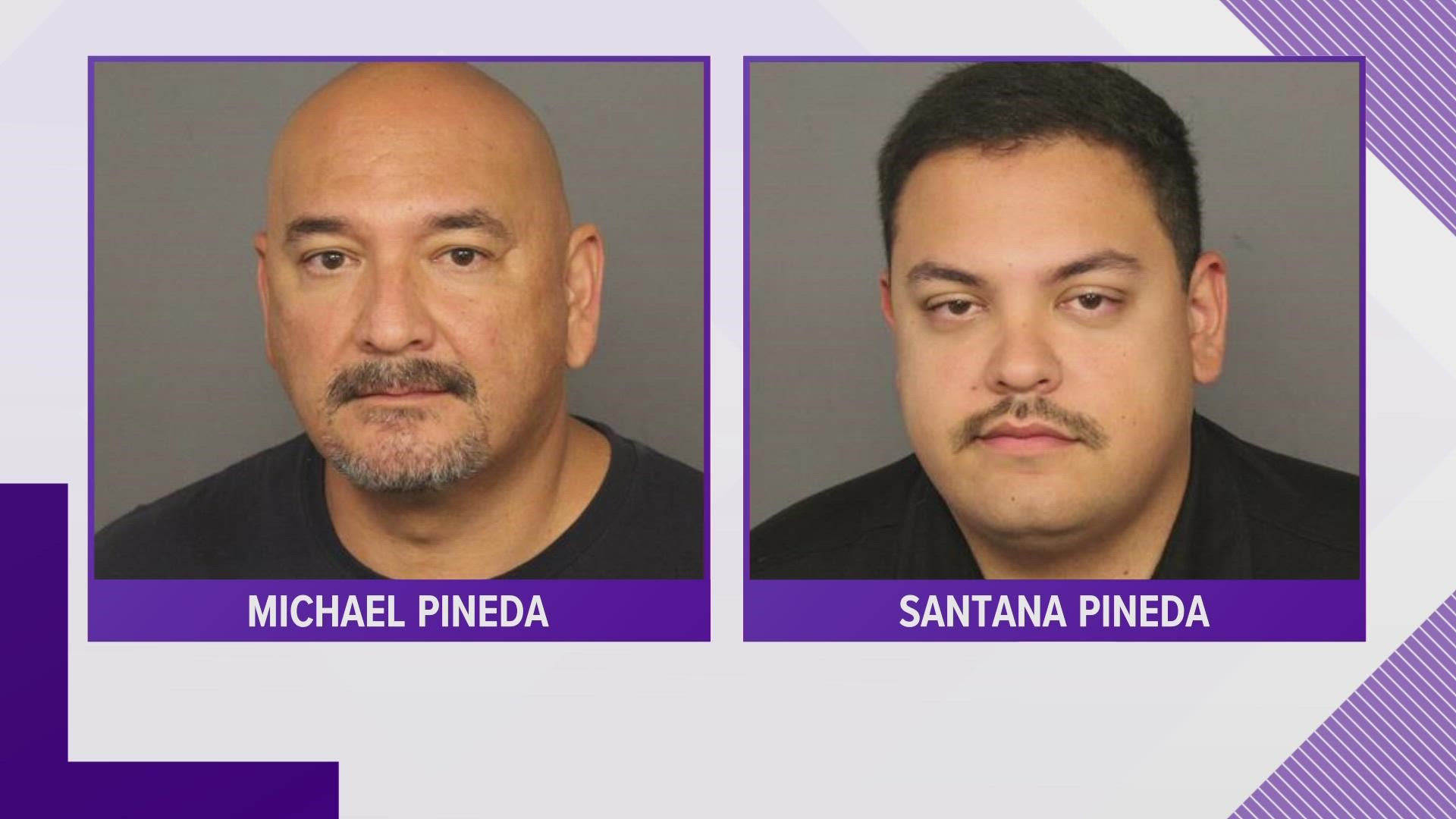 The father and son officers, Michael Pineda and Santana Pineda, were charged with one count each, according to the District Attorney's Office.