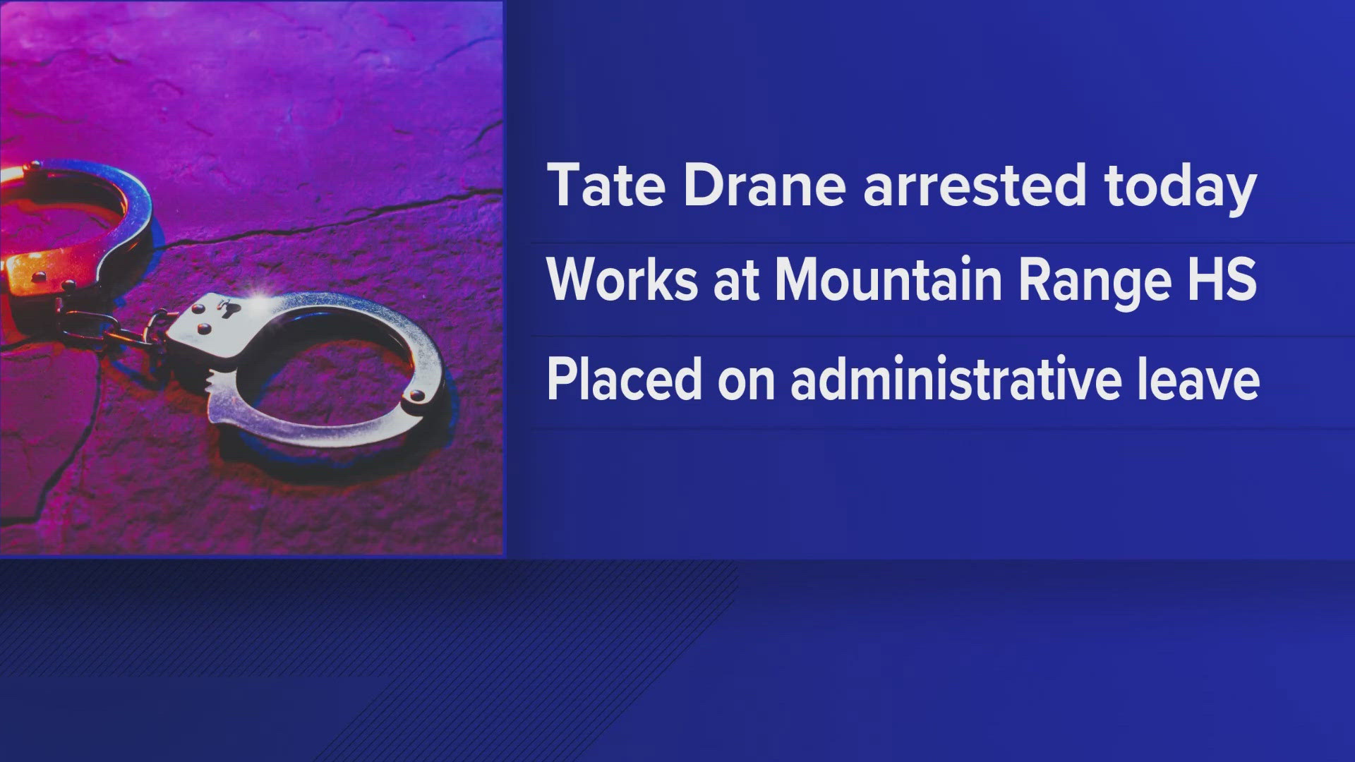 Westminster police said Tate Drane was arrested Monday afternoon.