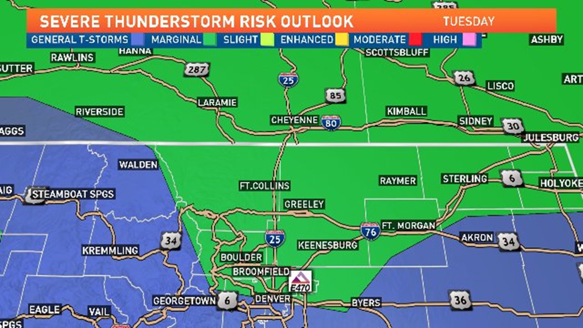 Rain possible for I25 corridor through the evening