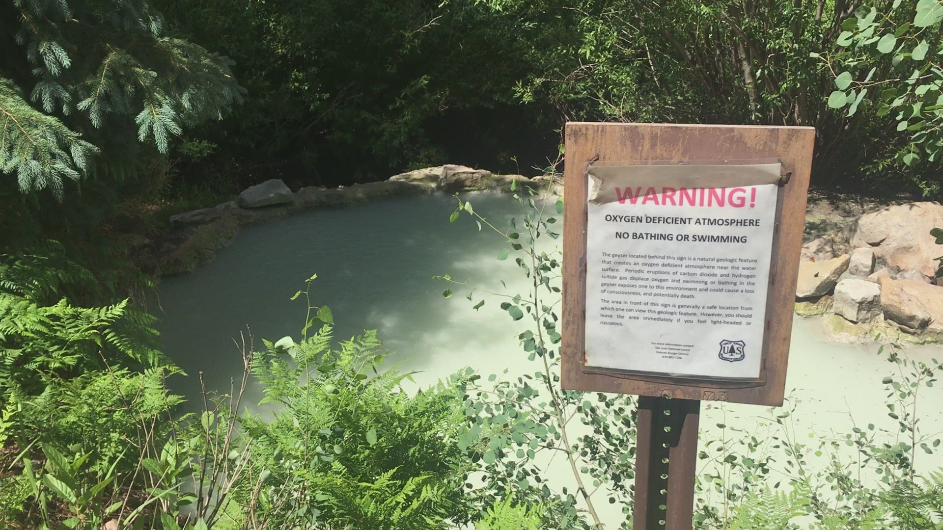 Geyser Spring in southwestern Colorado comes with a warning. Visitors should stay back and should avoid staying too long due to carbon monoxide and hydrogen sulfide gas that can come from the geyser.