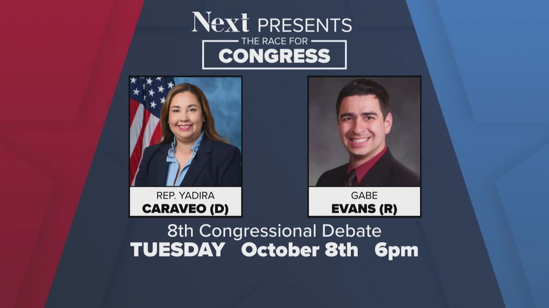 Congresswoman Yadira Caraveo, the Democratic incumbent, and Republican state Rep. Gabe Evans will debate live at 6 p.m. Tuesday on 9NEWS and 9NEWS+.