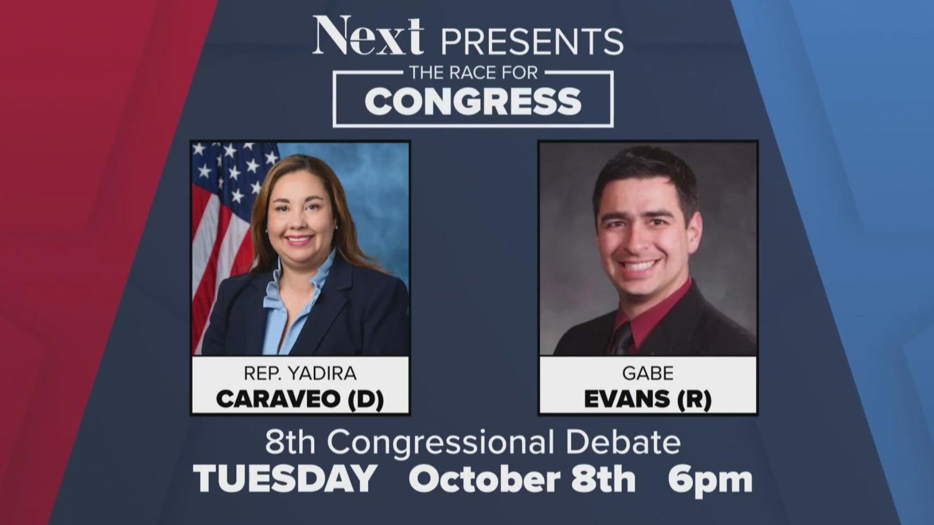 Congresswoman Yadira Caraveo, the Democratic incumbent, and Republican state Rep. Gabe Evans will debate live at 6 p.m. Tuesday on 9NEWS and 9NEWS+.