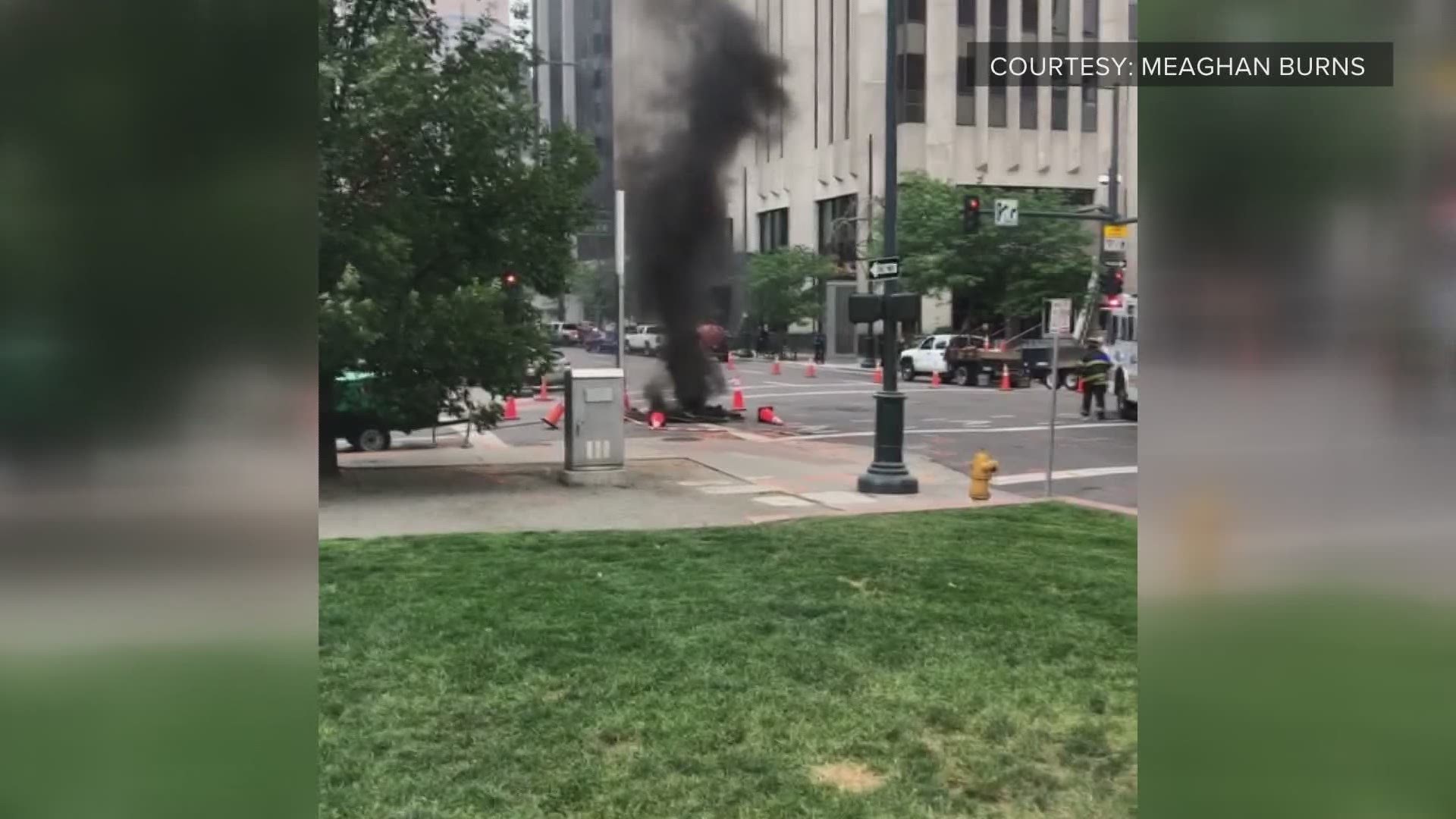 Several 9NEWS viewers shared video of the fire under the street in downtown Denver near 17th and Arapahoe Streets.