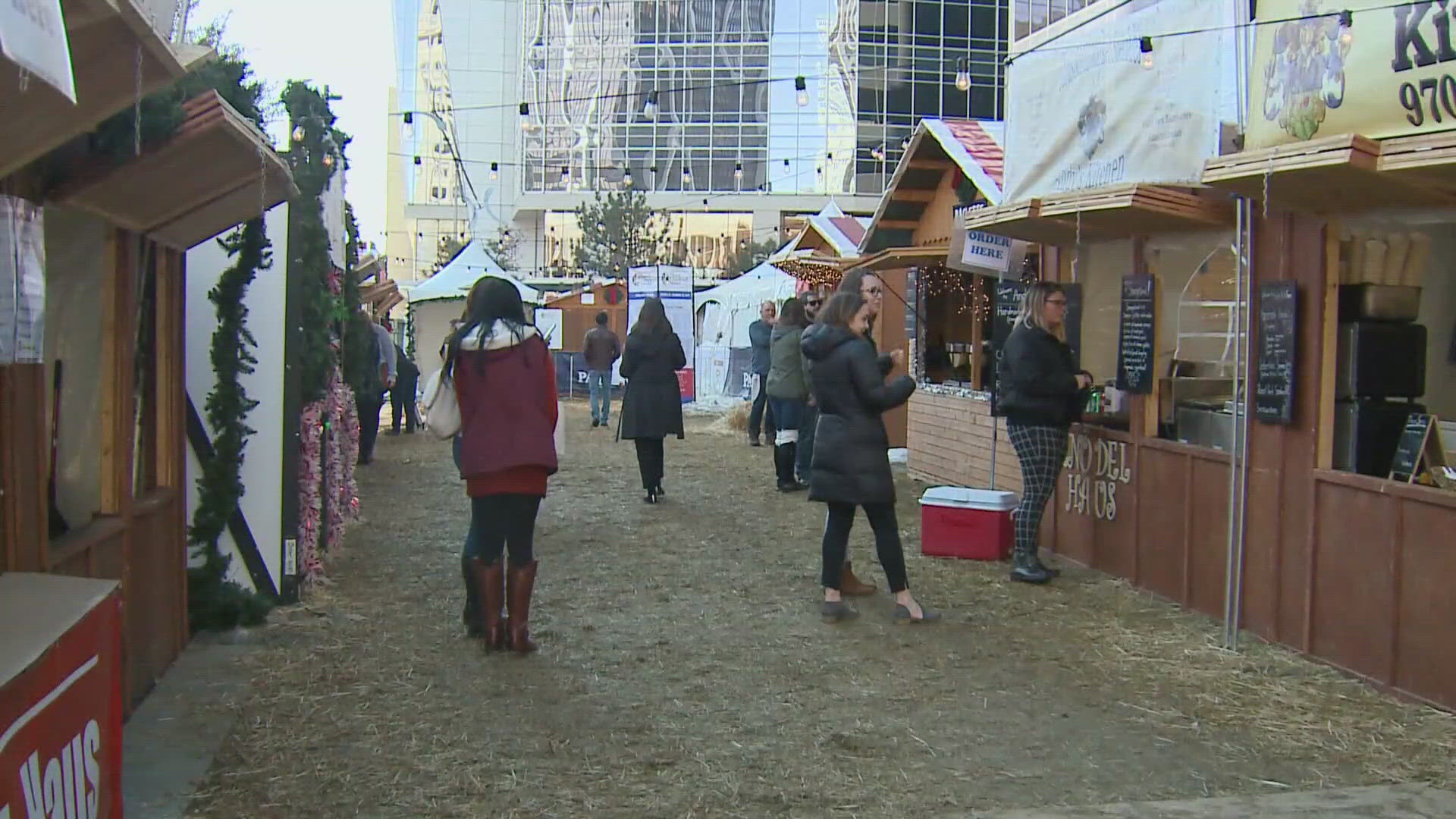 The 2024 Denver Christkindlmarket is located under the lights of the Denver City and County Building and alongside the Mile High Tree.