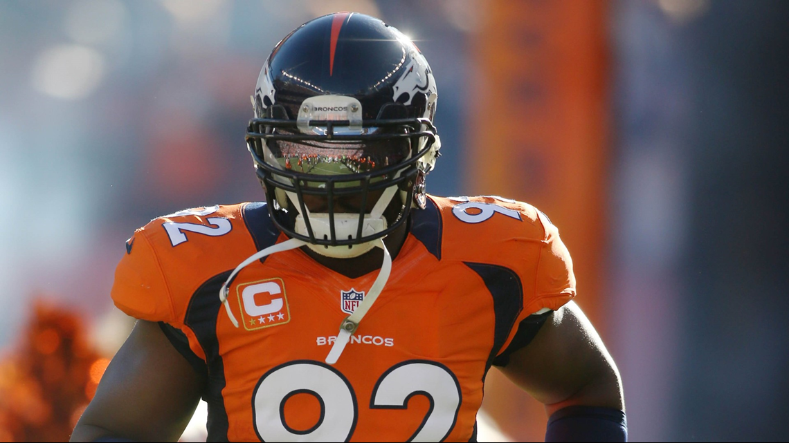 Von Miller (58) enters the field before the first half against the Tampa  Bay Buccaneers at Sports Au…