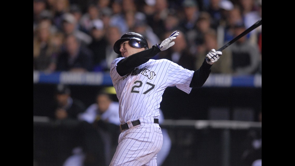 Trevor Story Colorado Rockies Unsigned Home Run Hit vs. San Francisco Giants Photograph