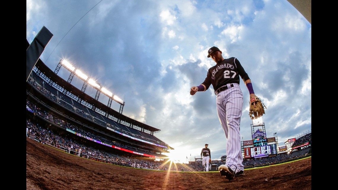 Rockies' Trevor Story on hold with elbow injury; game vs. Pirates rained out