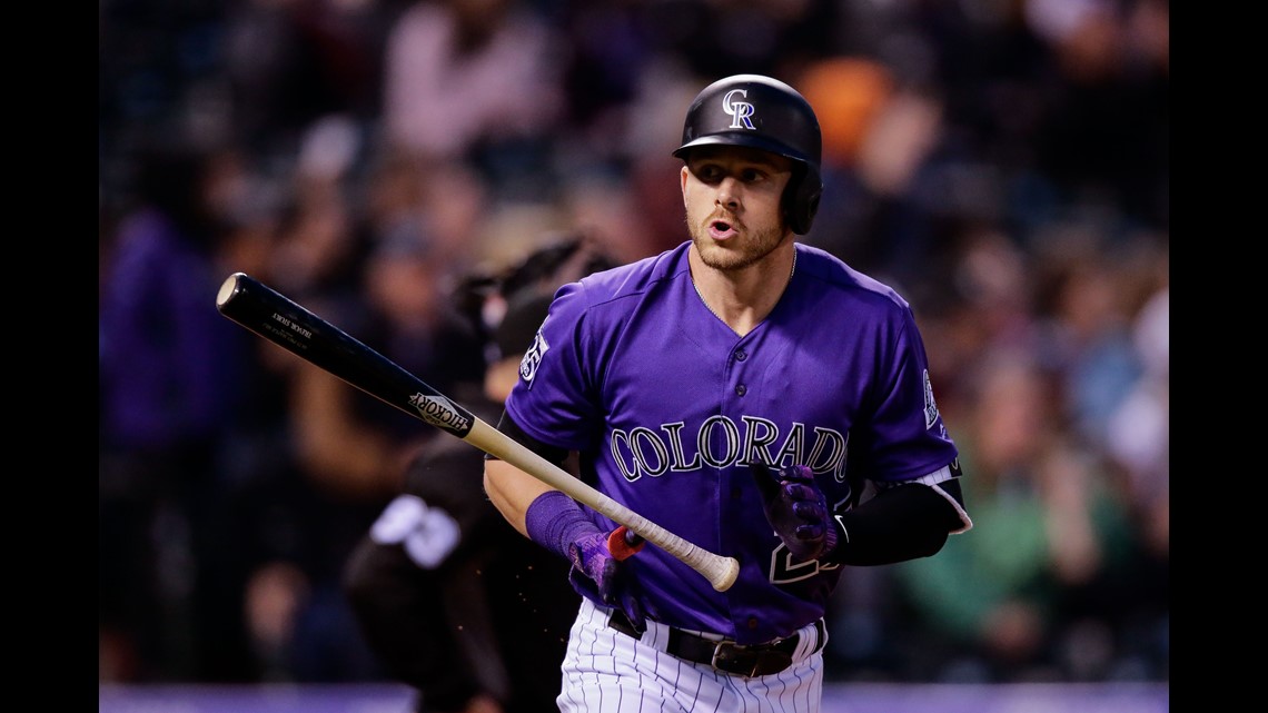 Rockies' Trevor Story on hold with elbow injury; game vs. Pirates rained out