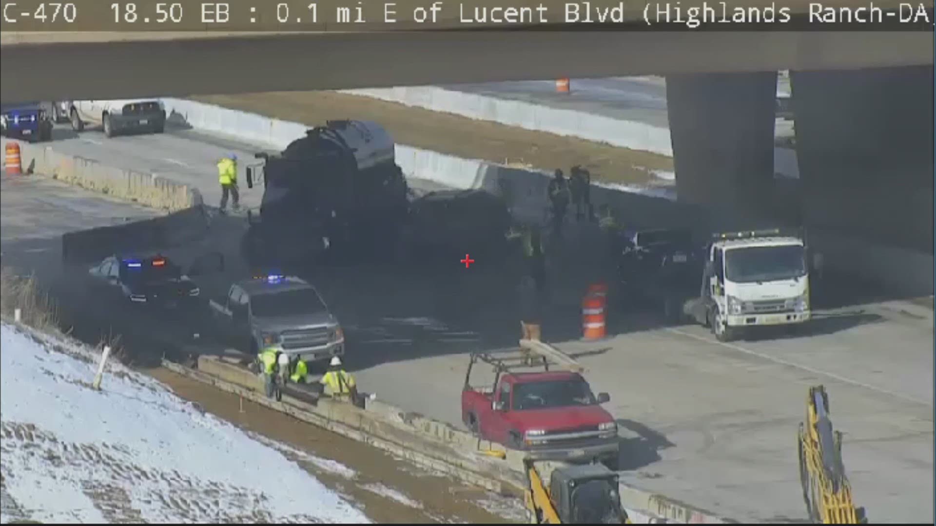 A flagger for a construction company was injured in the crash Friday morning on C470 under Lucent Boulevard.