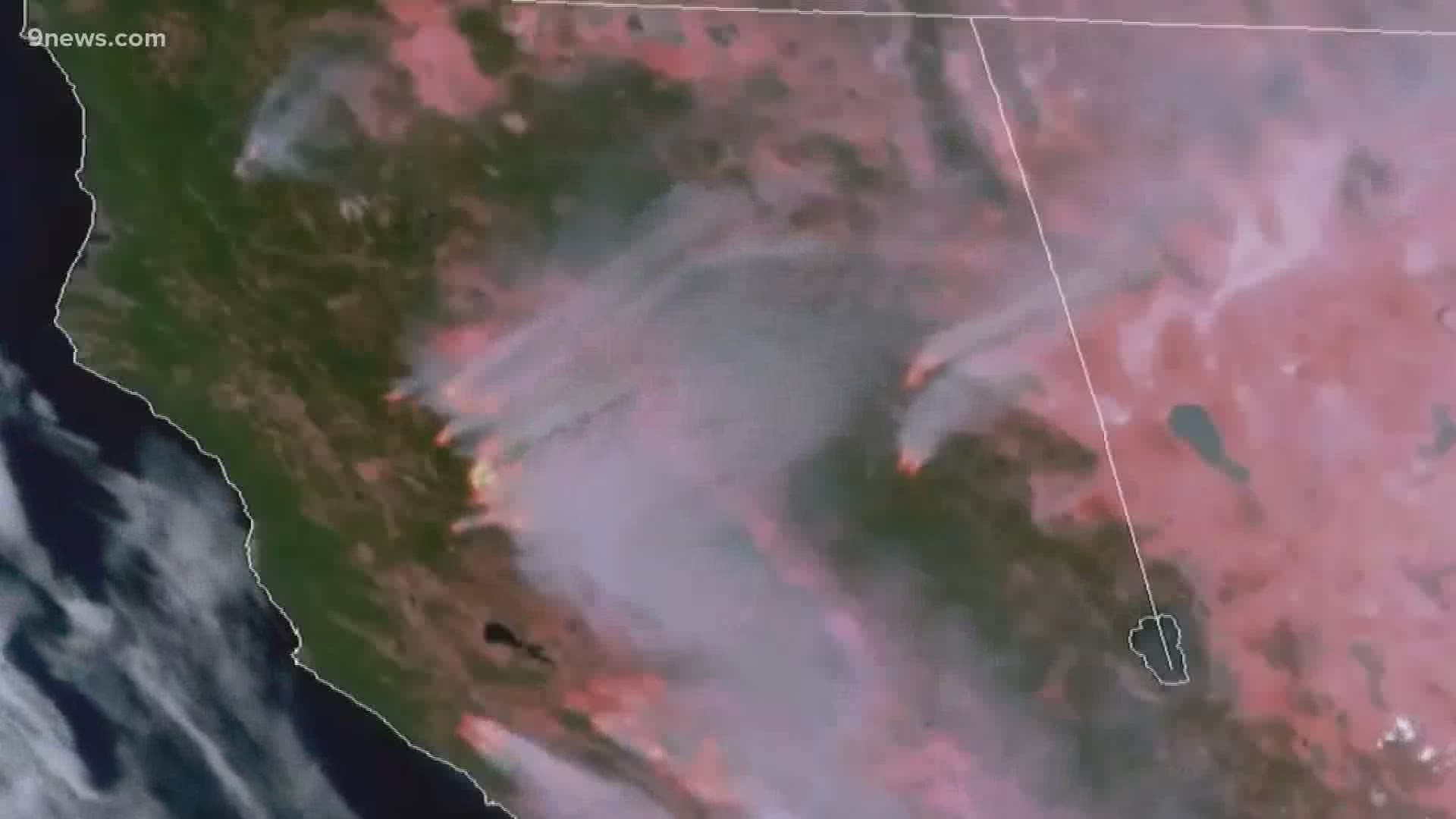 Computer forecast models show where the smoke being produced by wildfires from California and Colorado is likely to show.
