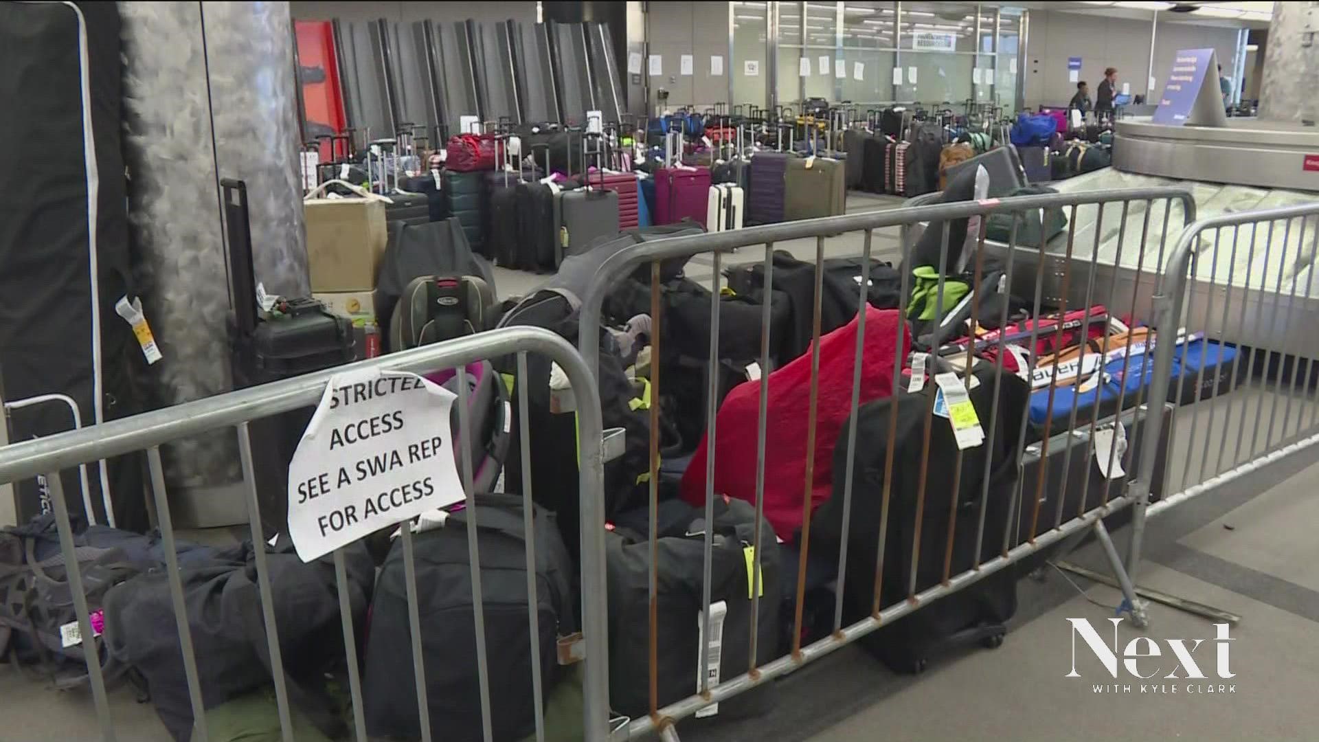 From the look of the area between Baggage Claims 1 and 2 at Denver International Airport, many bags flew for free, and alone, on Southwest Airlines this holiday.