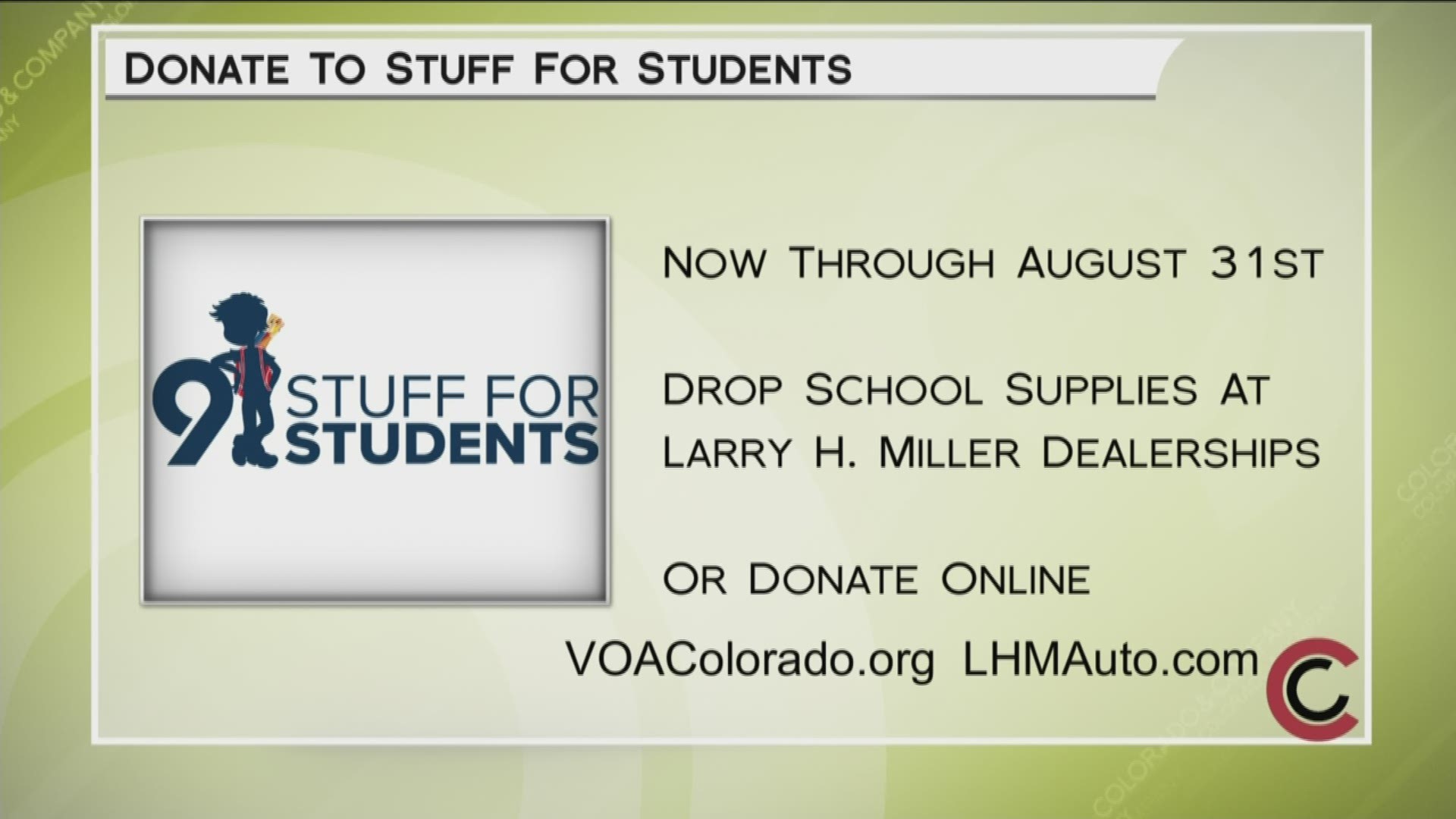 Help Colorado students get the stuff they need to succeed by donating school supplies at any Larry H Miller dealership location. Financial donations can be made through the Volunteers of America website. Learn more at www.LHMAuto.com.