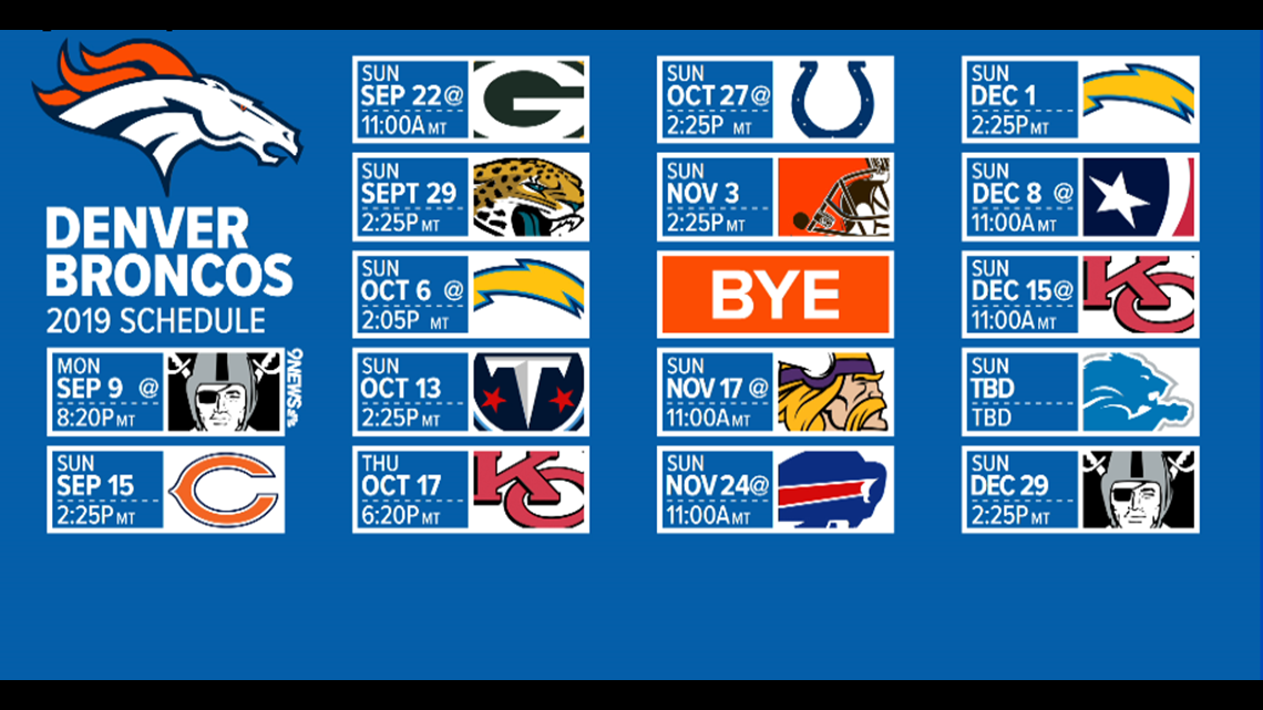 Denver Broncos 2020 NFL preseason and regular season schedule