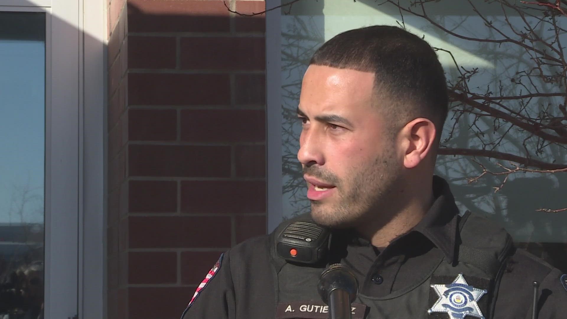 Deputy Armando Gutierrez was one of the first on scene of an apartment fire Wednesday morning near South Parker Road and Mississippi Avenue.