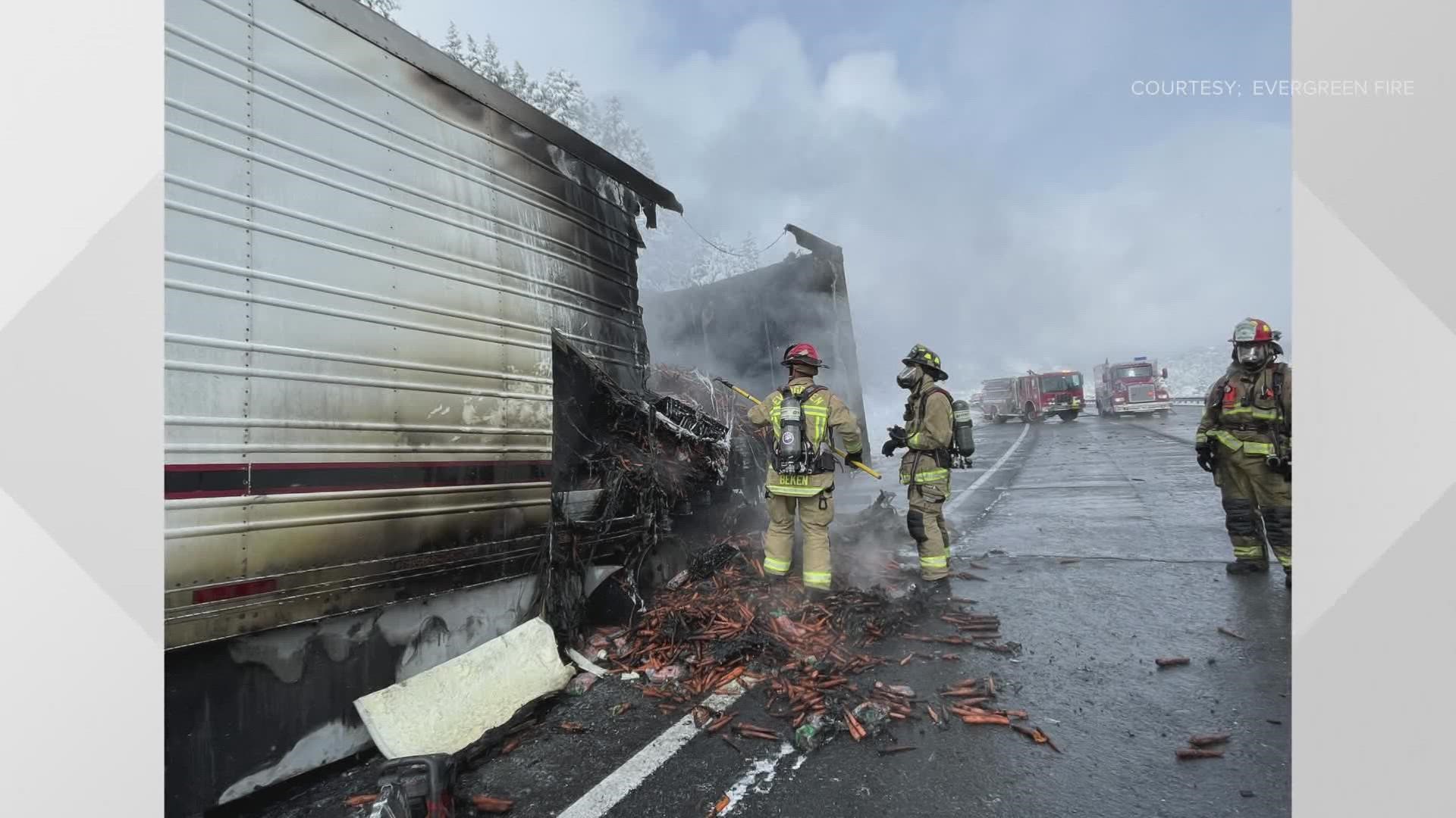 Eastbound I-70 was closed for a while Saturday morning while crews put out the fire.