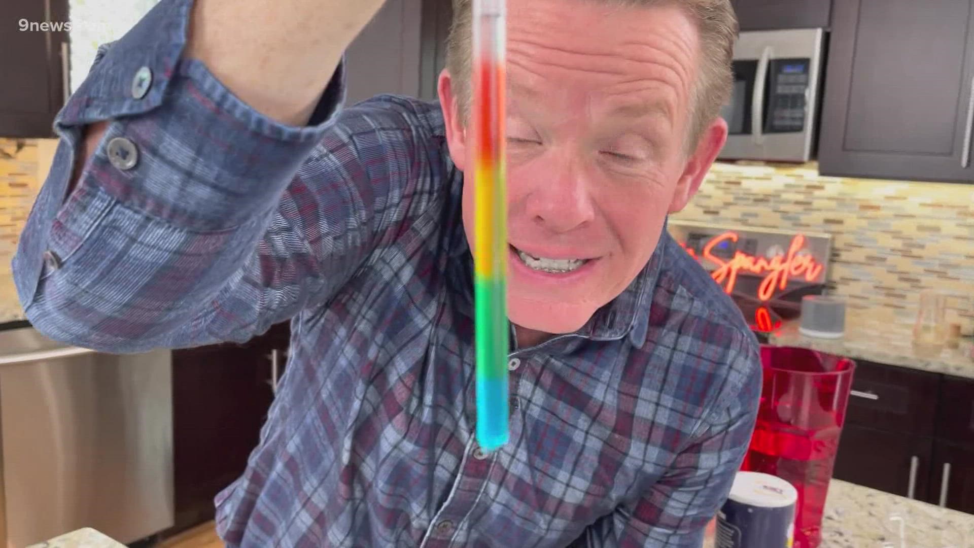 In today's Science Minute, Steve shows us how to use density - to stack colored liquids on top of each other - and it's easier than you might think.
