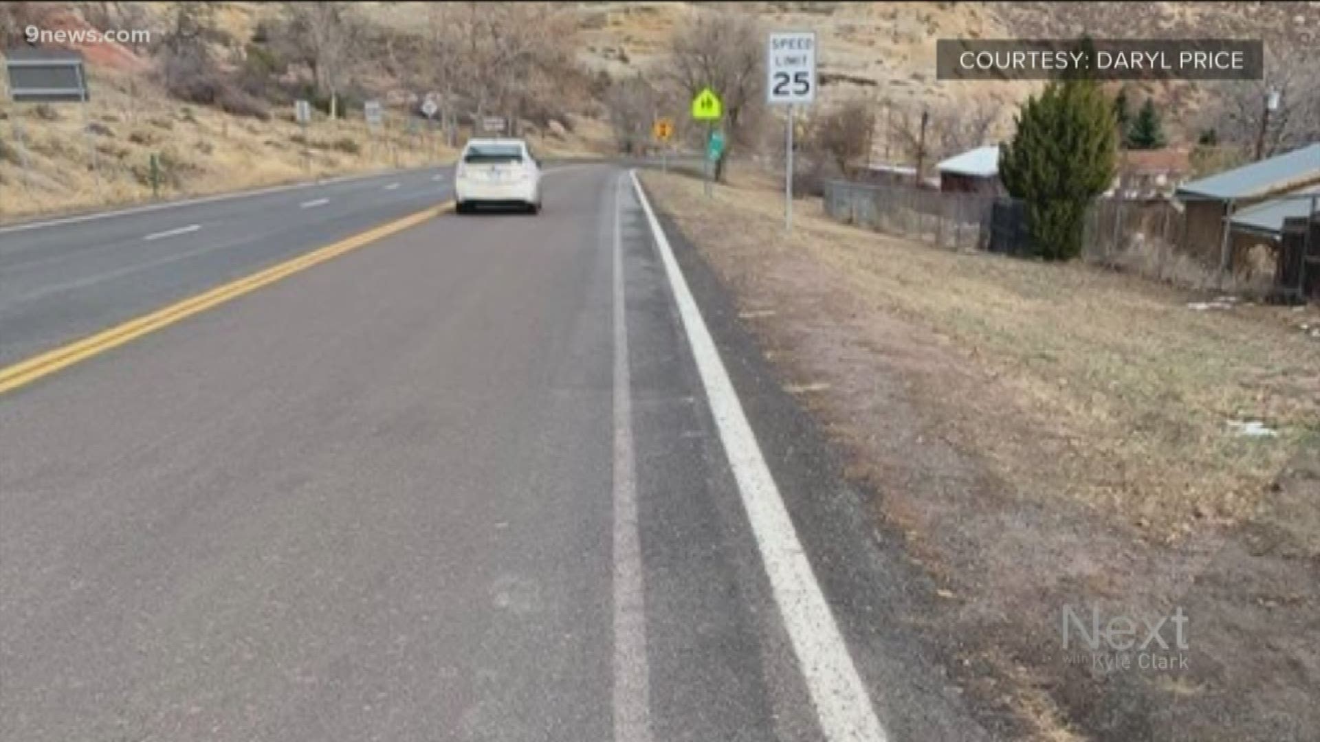 CDOT said this isn't a bike lane on HWY 74, it's a shoulder. They aren't expecting cyclists to ride a tightrope of pavement. Bikes are supposed to be on the road.