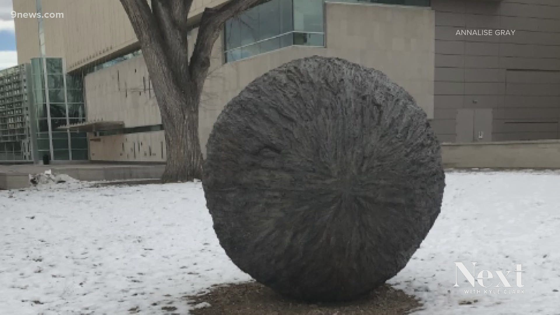 It's bold, artsy and makes noise." Rondure" is part of Denver's Public Art Collection. It's supposed to be a sphere that looks like it's made of tree bark.