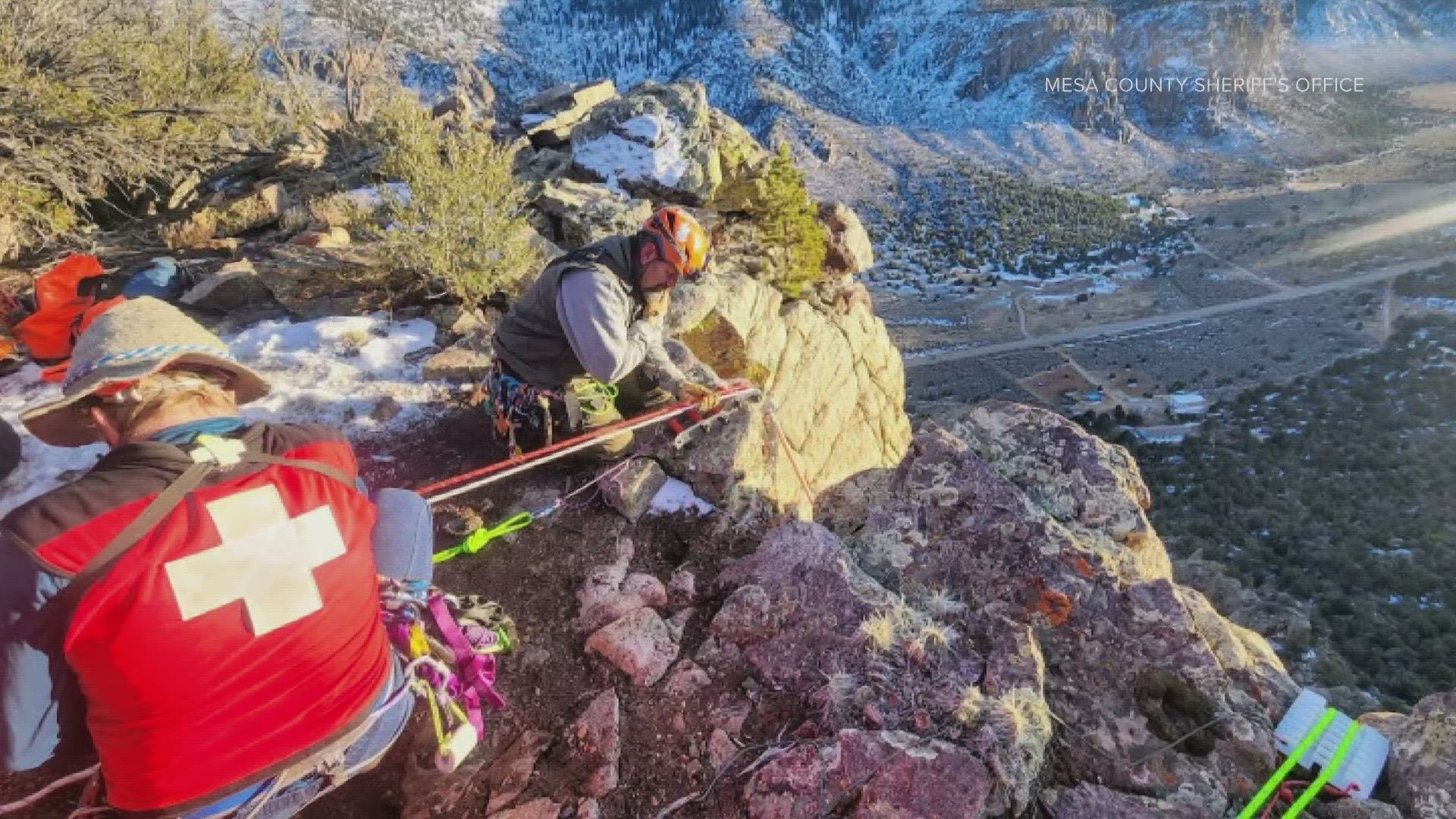 Mesa County rescuers found the 48-year-old man on a ledge on Saturday.