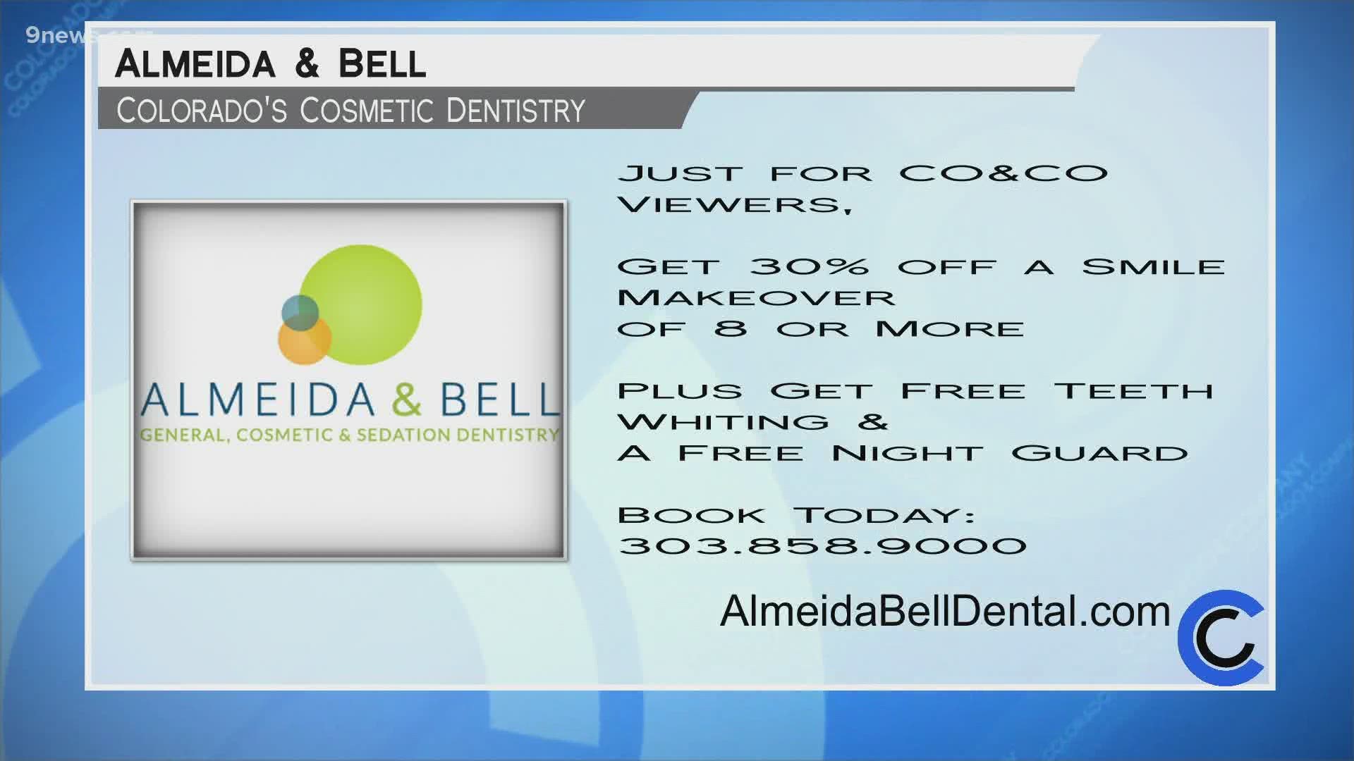Right now you can get 30% off a smile makeover of 8 teeth or more! Call 303.858.9000 or visit AlmeidaBellDental.com to learn more.
