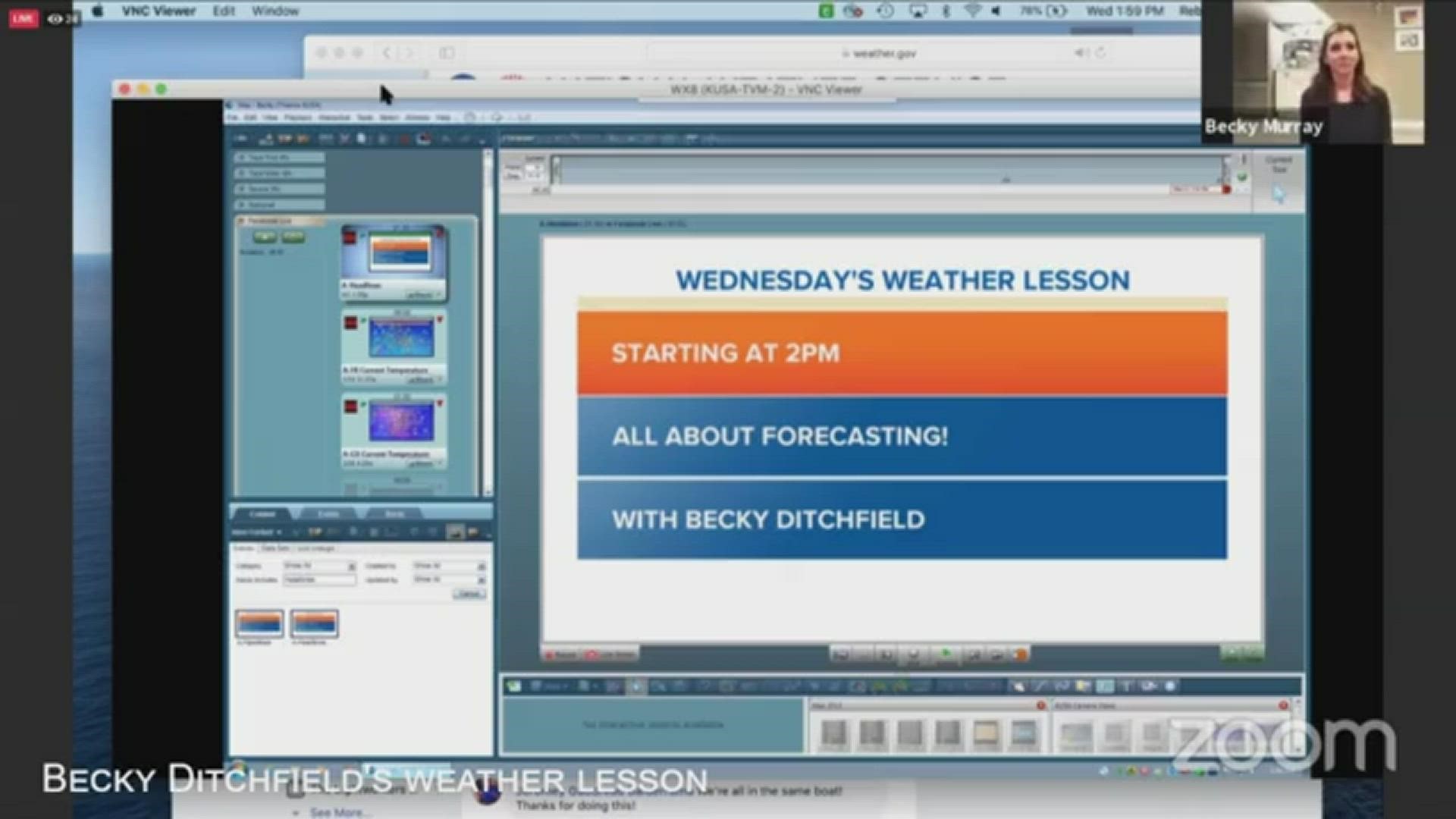 For the next several weeks we'll be bringing you weather lessons live! Today Becky Ditchfield is talking about all things forecasting.