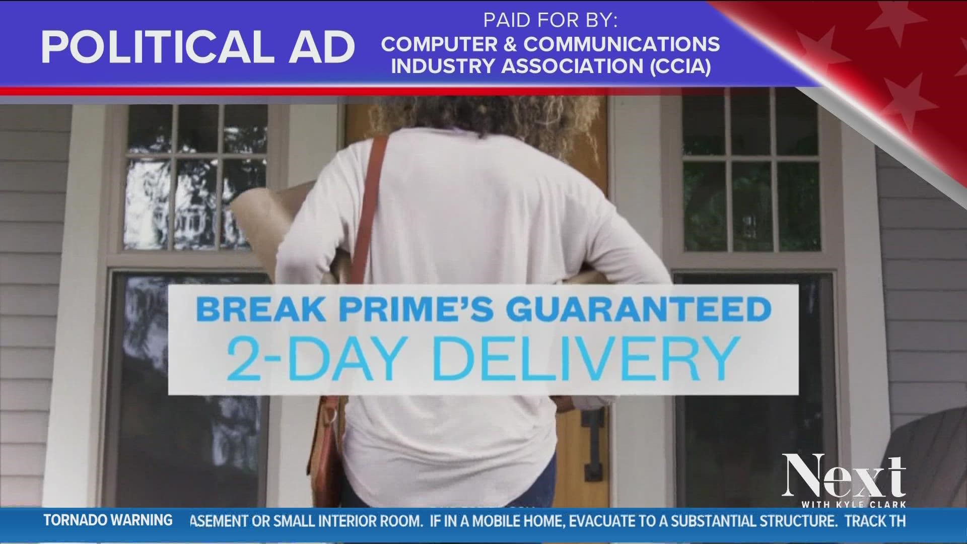 The ad is paid for by CCIA, or the Computer and Communications Industry Association, which  lists Amazon, Apple and Google as members.