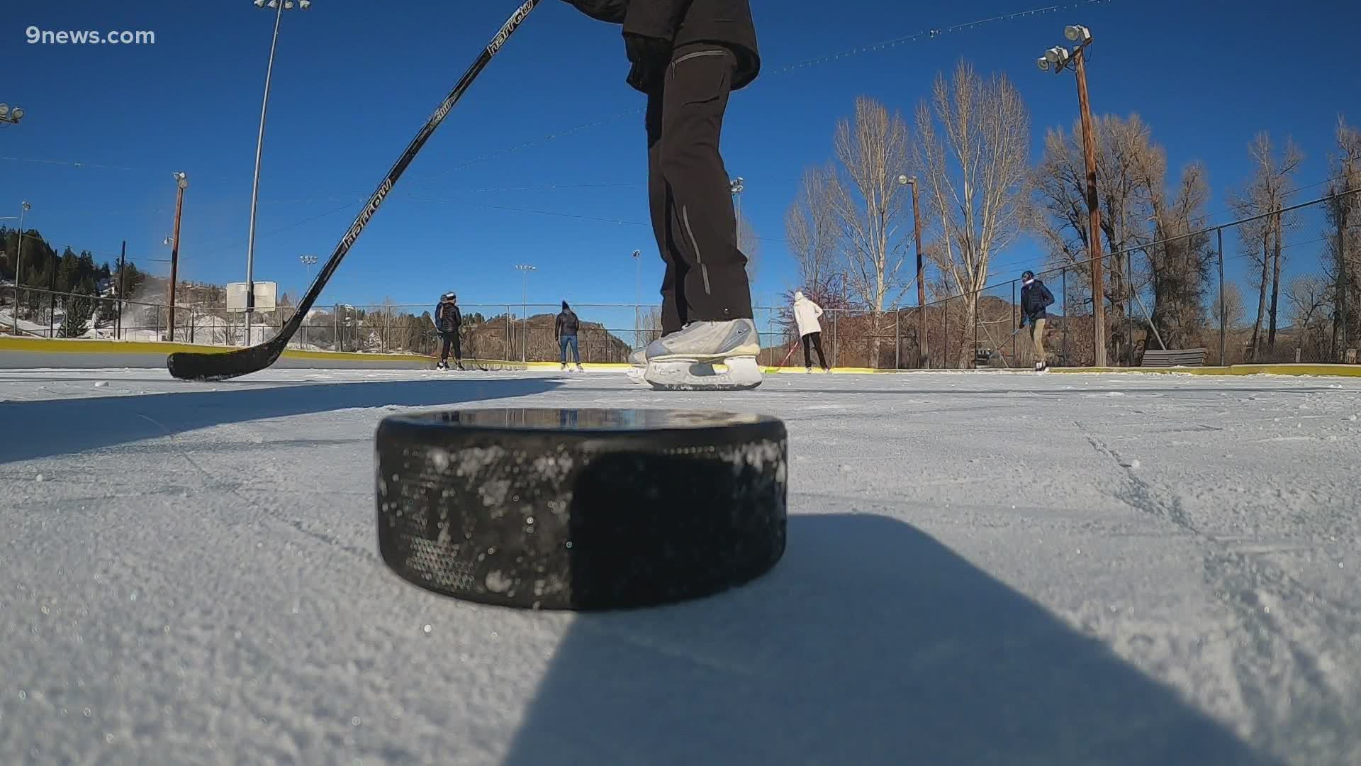 An outdoor tennis court in Steamboat Springs has been turned into an outdoor ice rink where people can skate under the lights for free.