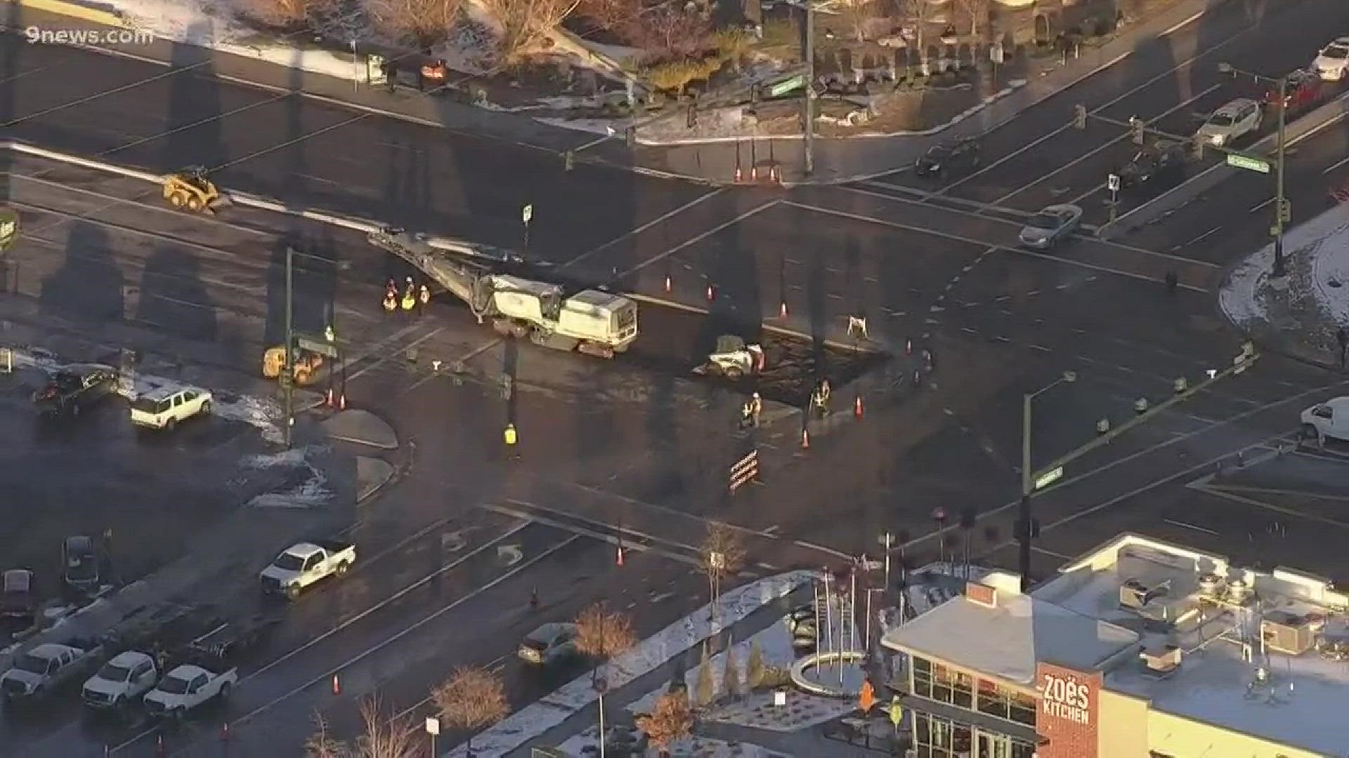 In a tweet, Denver Water said repairs would last through the night as crews continue to repair the road. All lanes are expected to reopen by 6 a.m. Thursday, which is about 24 hours from when the break was first reported.