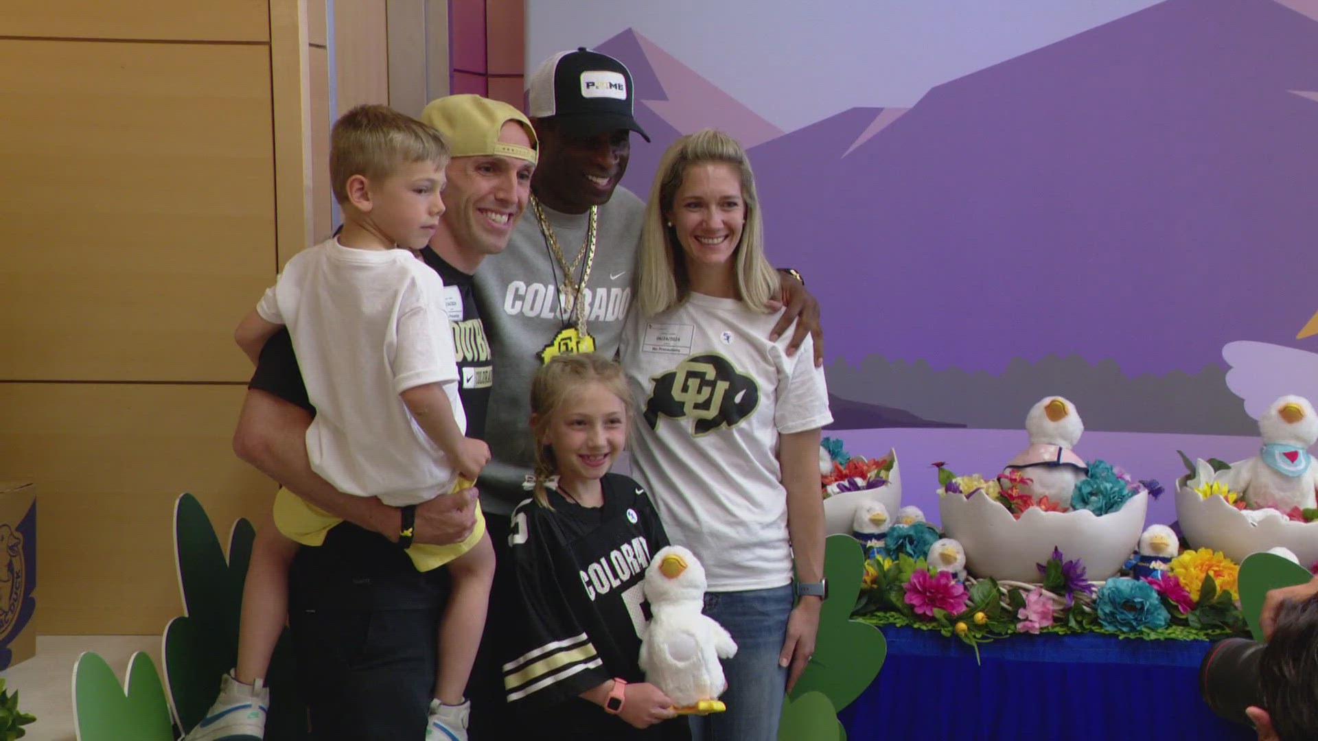University of Colorado football coach Deion “Coach Prime” Sanders visited children with cancer and sickle cell disease at Children’s Hospital Colorado.