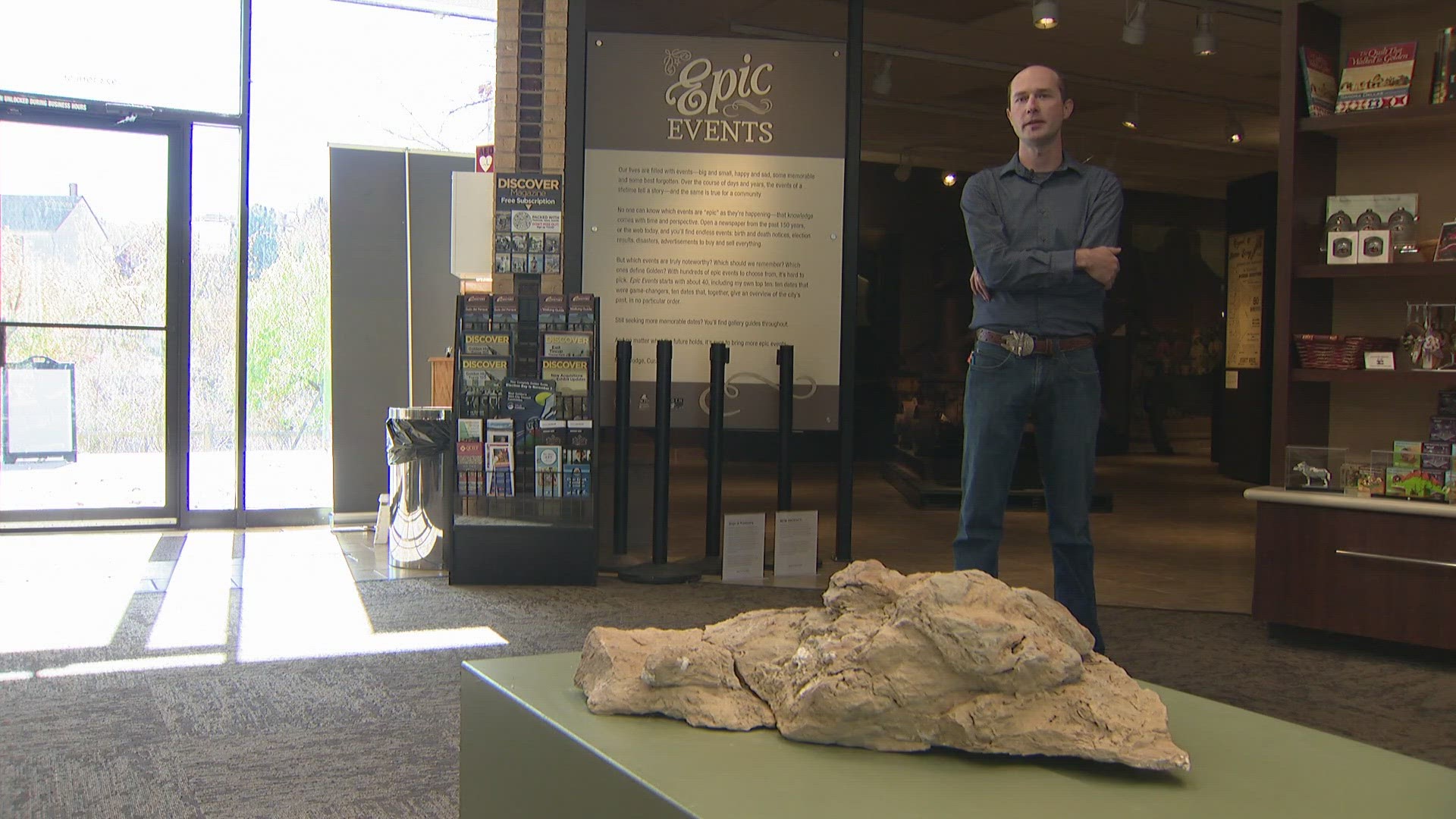 The Golden History Museum is displaying a triceratops track fossil that is 66 million years old.