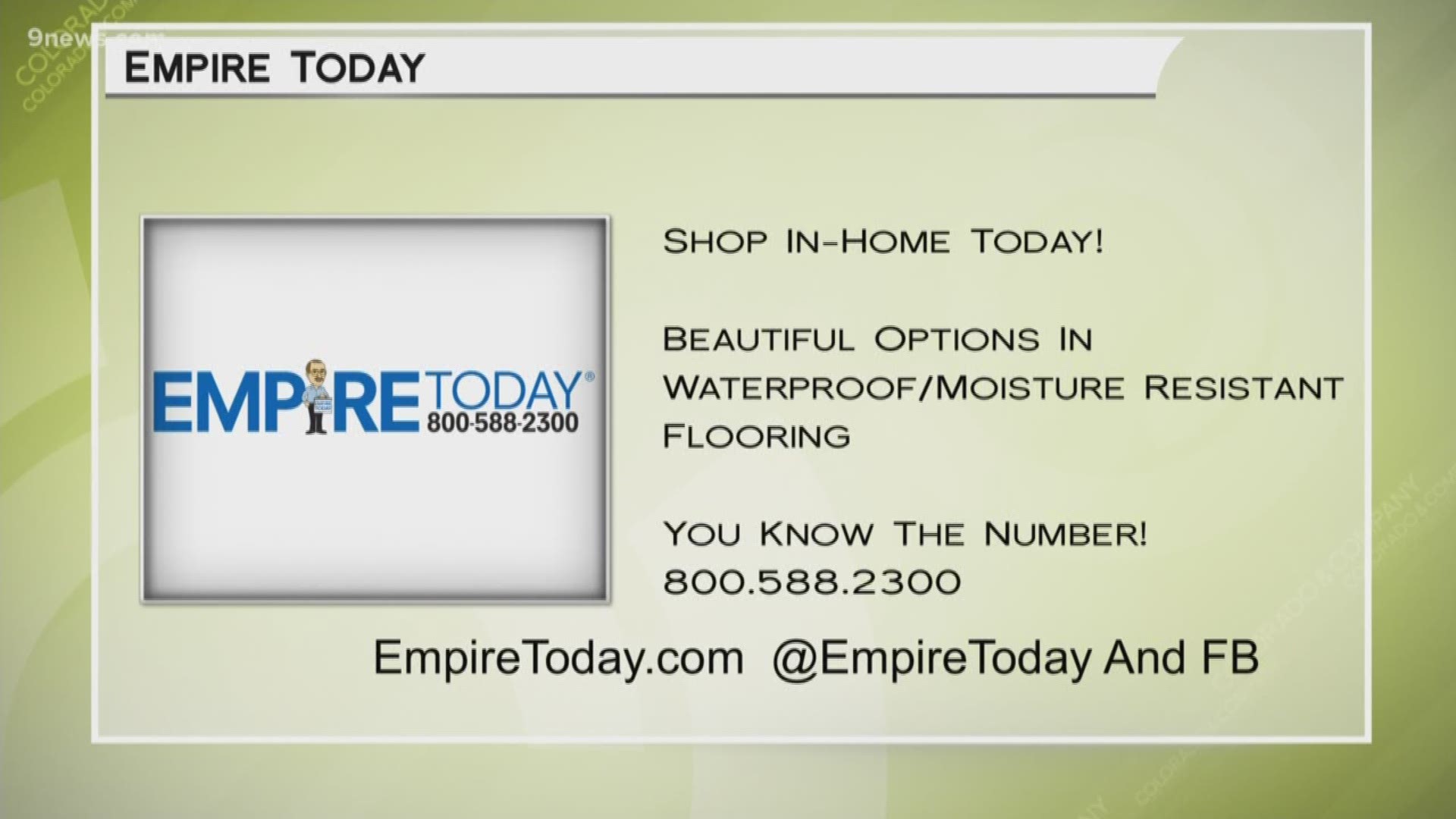 Empire Today makes getting beautiful floors easy. Call 800.588.2300 or check out www.EmpireToday.com to make your in-home shopping appointment now.