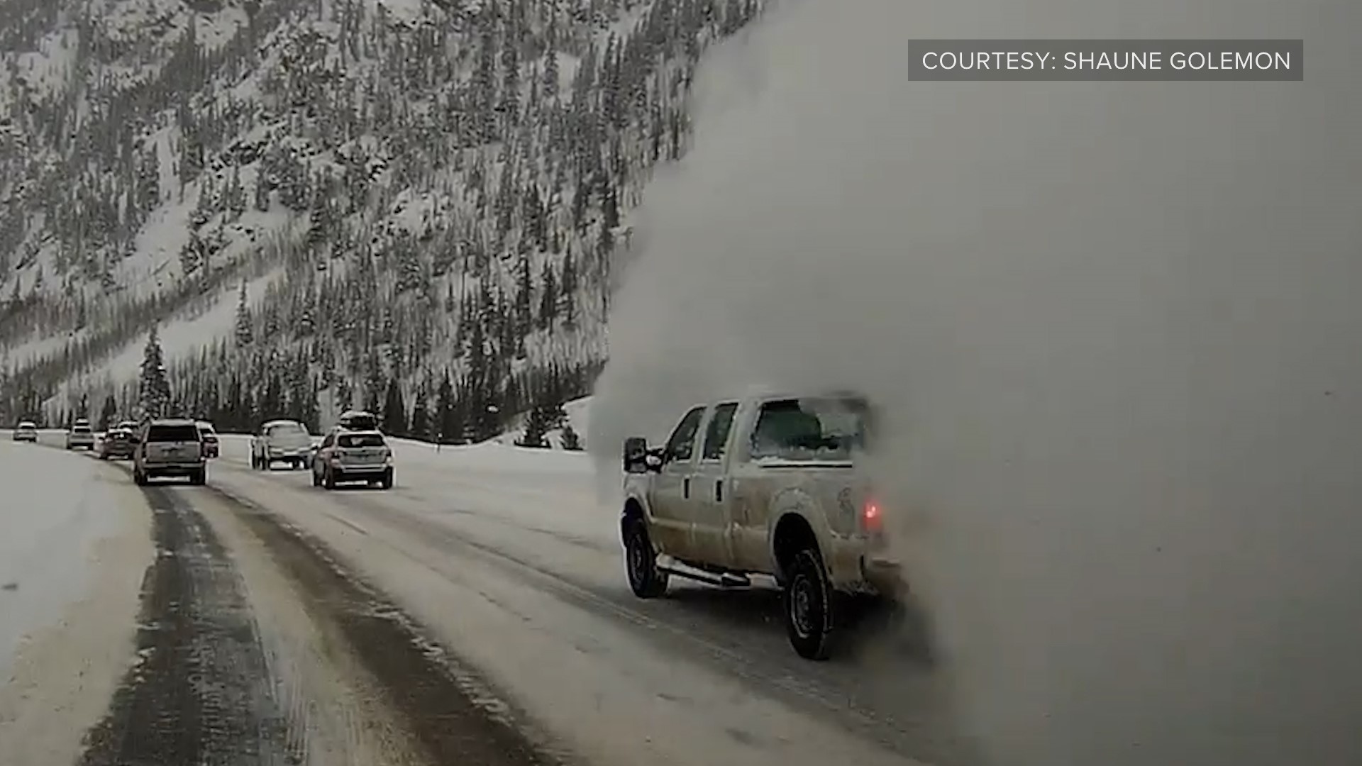 If you've ever wondered what it looks like to be caught in an avalanche, we got you covered - just like the Golemon family's pickup. Shaune Golemon described what happened when the avalanche barreled into his truck, pushing it off the highway into the median.