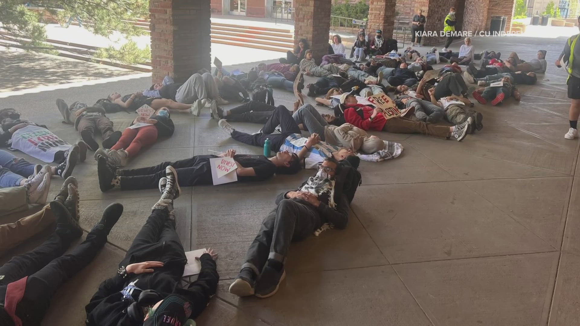 Protesters gathered in front of the University Memorial Center for a "die-in" Wednesday.