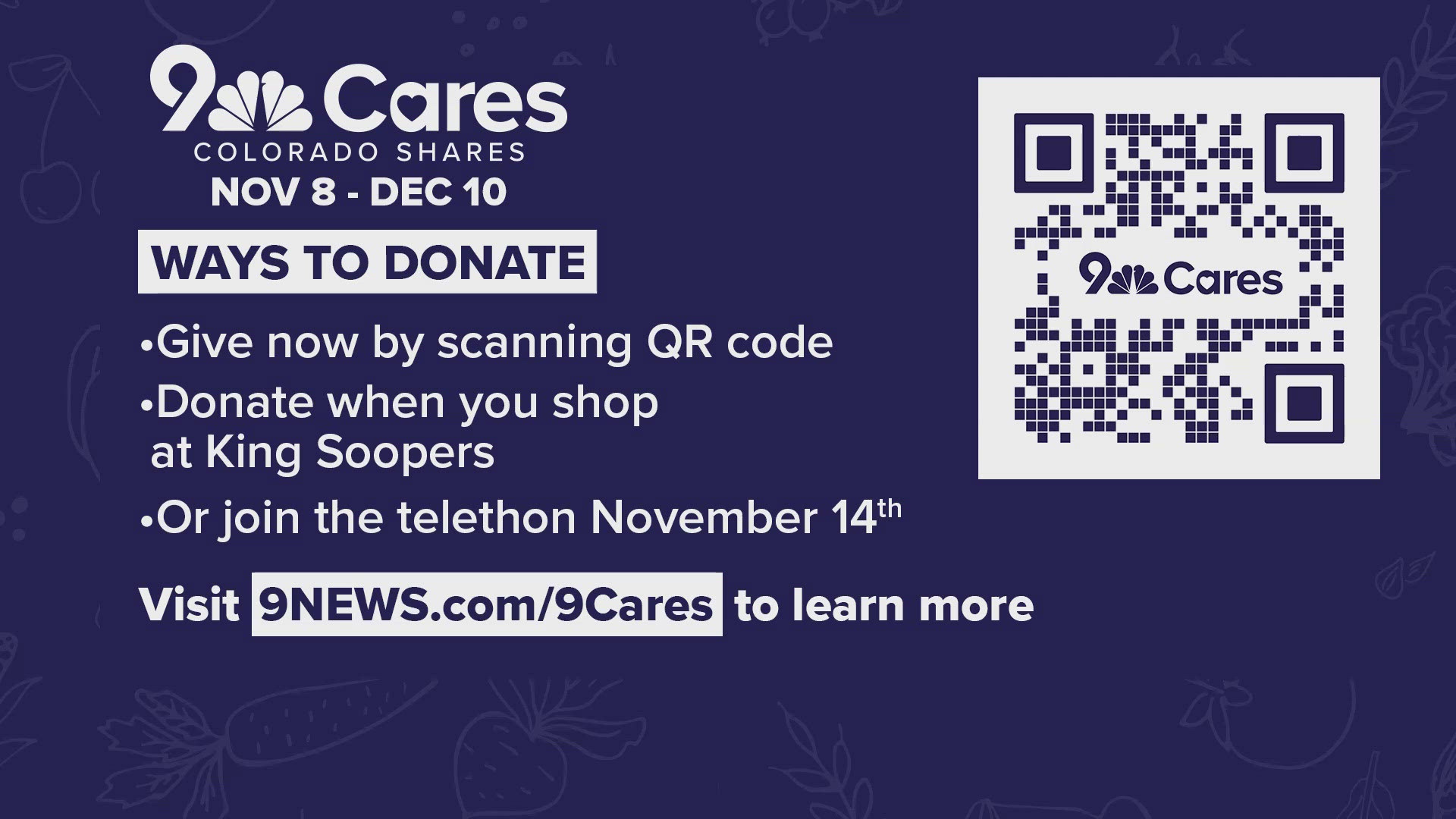 The 9Cares Colorado Shares Food Drive continues the fall holiday tradition of helping our neighbors in need by filling the food banks and pantries in our community.