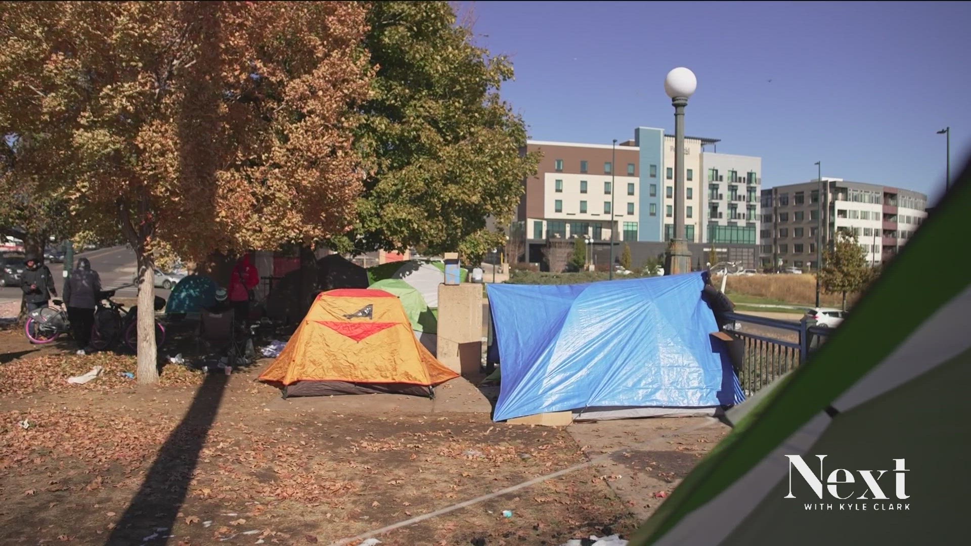 The encampment off Zuni Street in Denver has grown to 15 tents on land under Denver Parks and Recreation. Advocates worry people will get swept up.