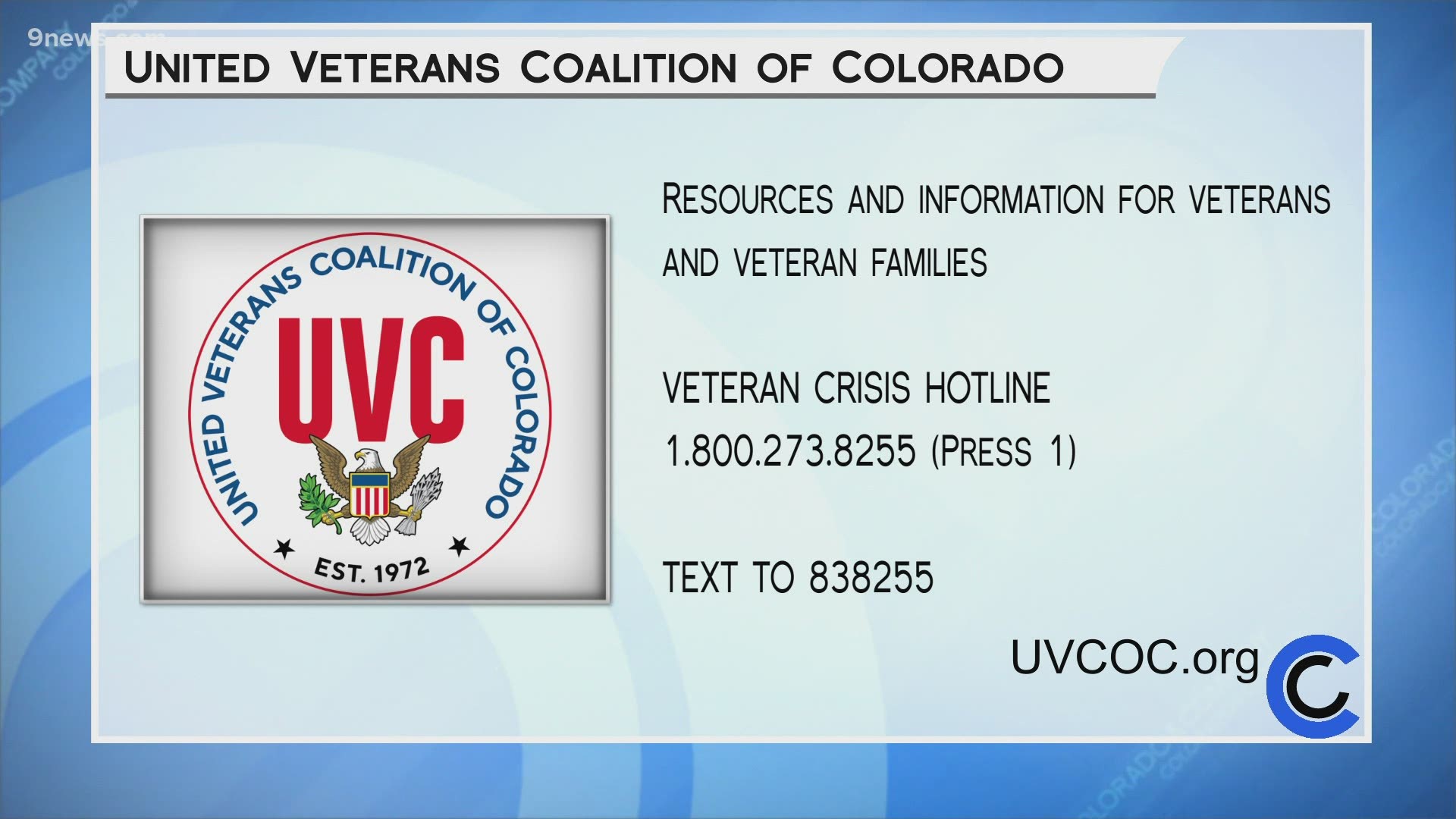 Learn more about the United Veterans Coalition of Colorado and how they help Colorado Veterans and their families by visiting UVCoC.org.