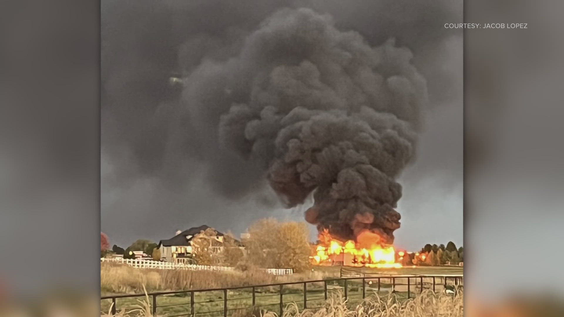 The fire started inside a detached garage in the Coyote Ridge neighborhood in Johnstown Tuesday evening.