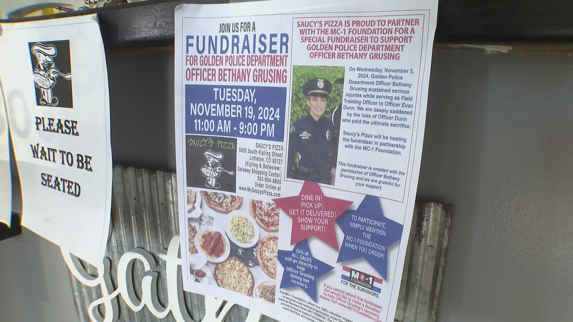 Multiple businesses, including a Littleton pizza shop, are hosting fundraisers for injured Golden Police Officer Bethany Grusing.