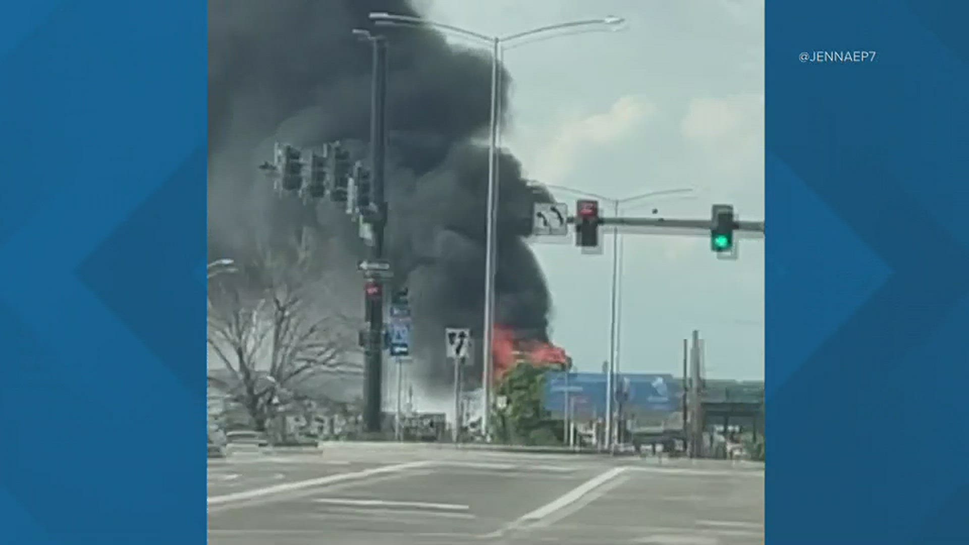 A plume of black smoke was visible from the fire at 48th Avenue and Colorado Boulevard.
