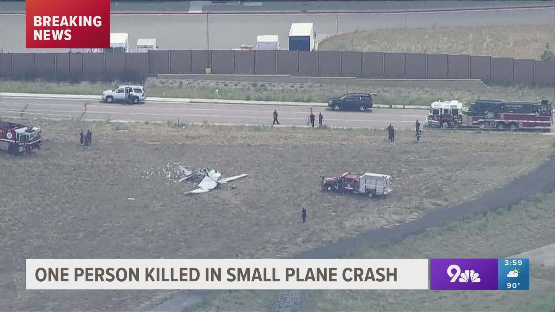 The single-engine plane crashed in an open field seconds after departure from the airport, according to authorities.