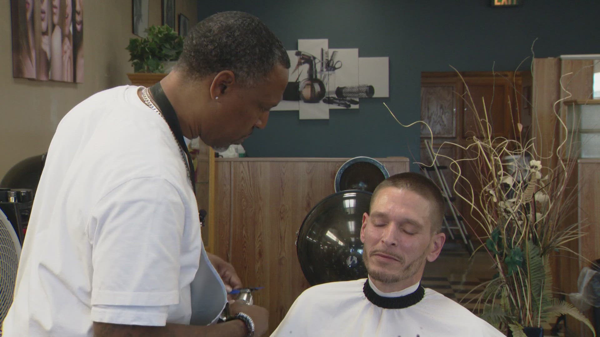 Taza "T" Gillespie was giving free haircuts to the unhoused in Denver when he met Nick, who says T helped him get back on his feet.