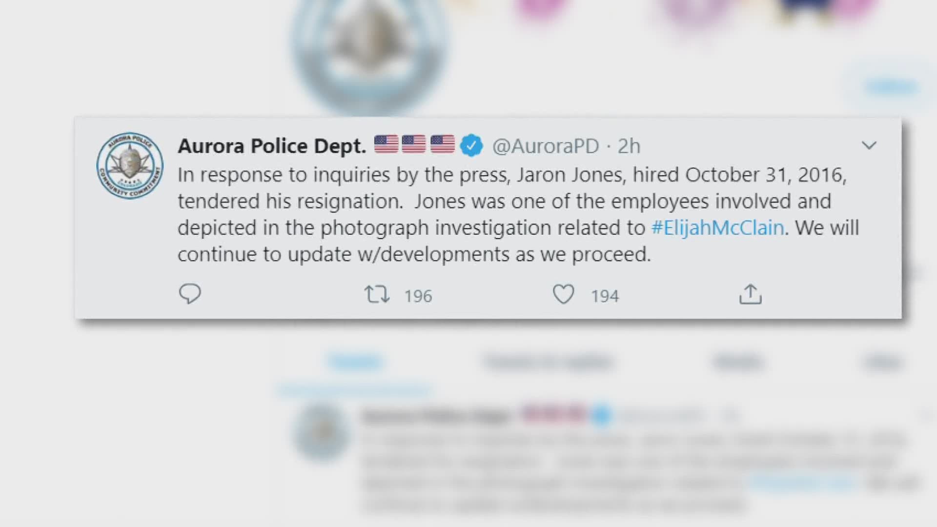 Aurora Police said Jaron Jones, who was hired in October 2016, was one of the employees depicted in the photos.