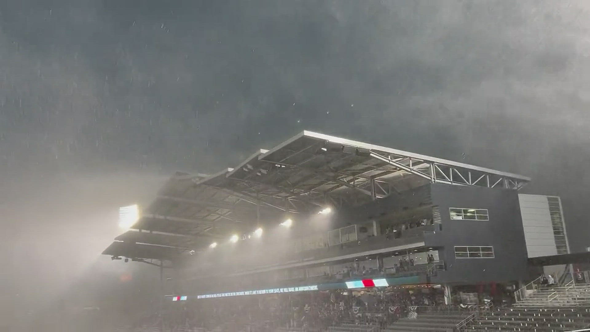 Heavy rain fell at the Colorado Rapids game at Dick's Sporting Goods Park on the Fourth of July.