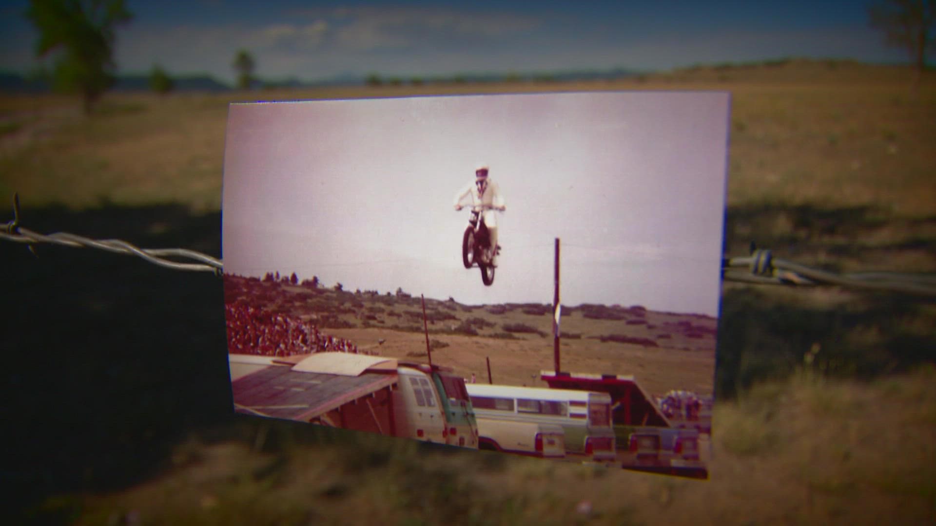 Jim Bensberg was 17 when he photographed one of the daredevil showman's 300 motorcycle jumps in what's now an empty field next to I-25.