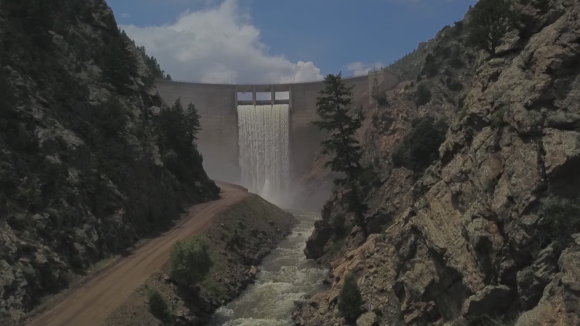 The dam at Strontia Springs is spilling over in a mesmerizing and dramatic fashion.